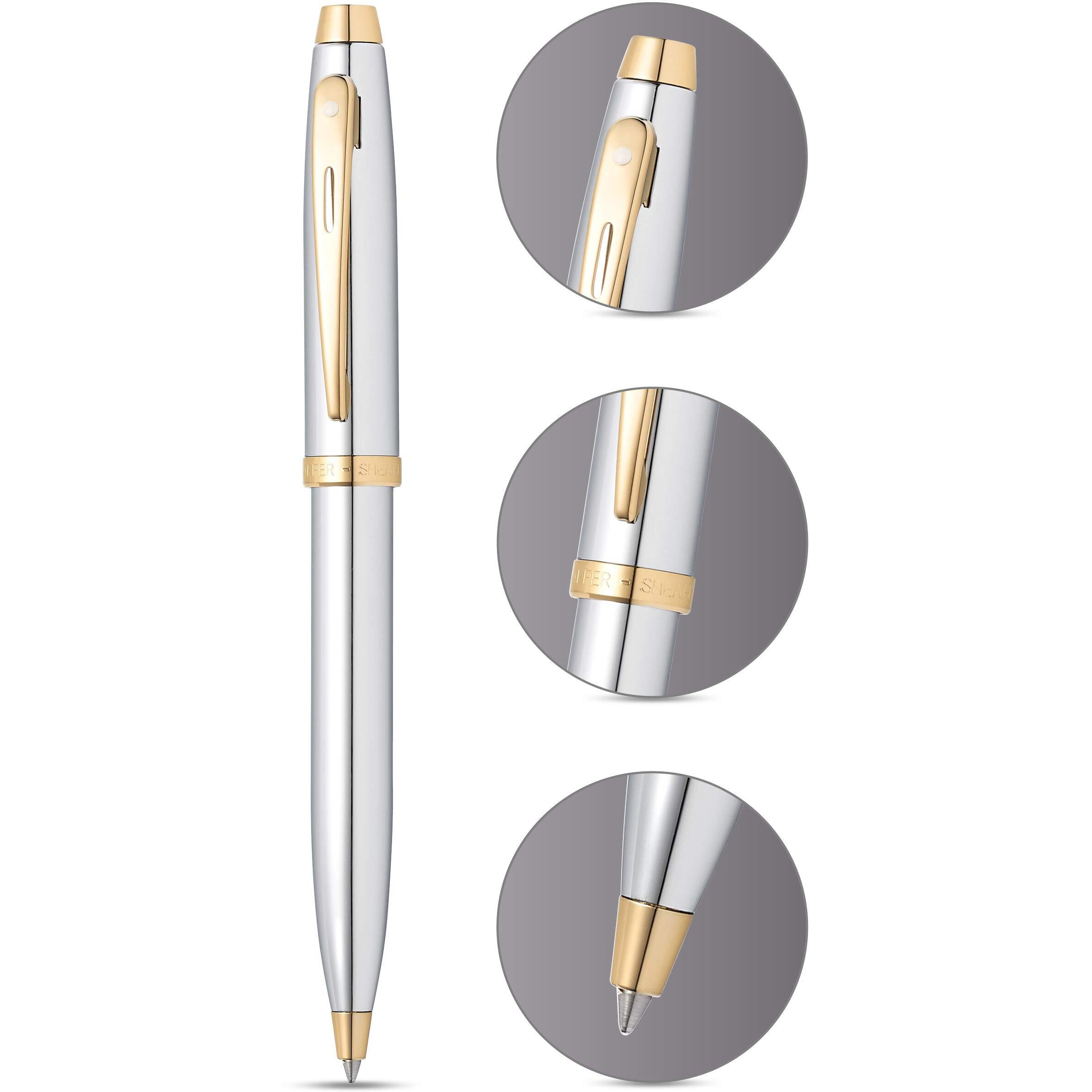 Sheaffer 100 Chrome Ballpoint Pen With Gold Tone Trim