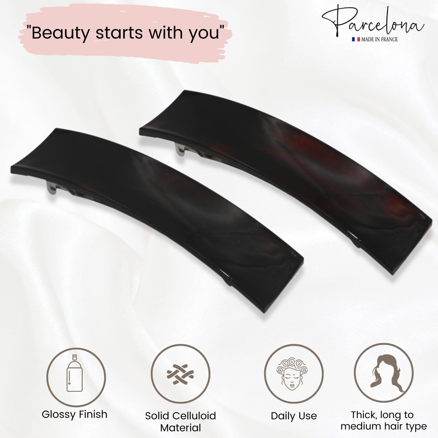 Parcelona French Rectangle Extra Large Set Of 2 Tortoise Shell Brown And Black Hair Clips Barrettes Hair Grip For Women And Girls For Thick Hair
