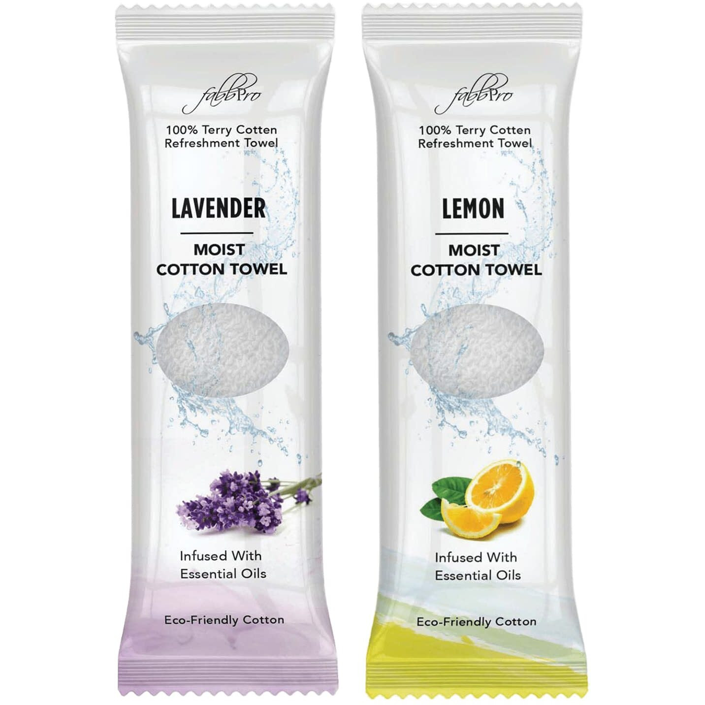 Fabbpro Oshibori Moist Terry Cotton Refreshment Towels (50 Pack  8 X 8 Inches) - White Mildly Scented Pre-Moistened Towel To Use Hot Or Cold - Lemon & Lavender Scent Bundle Of 25 Each