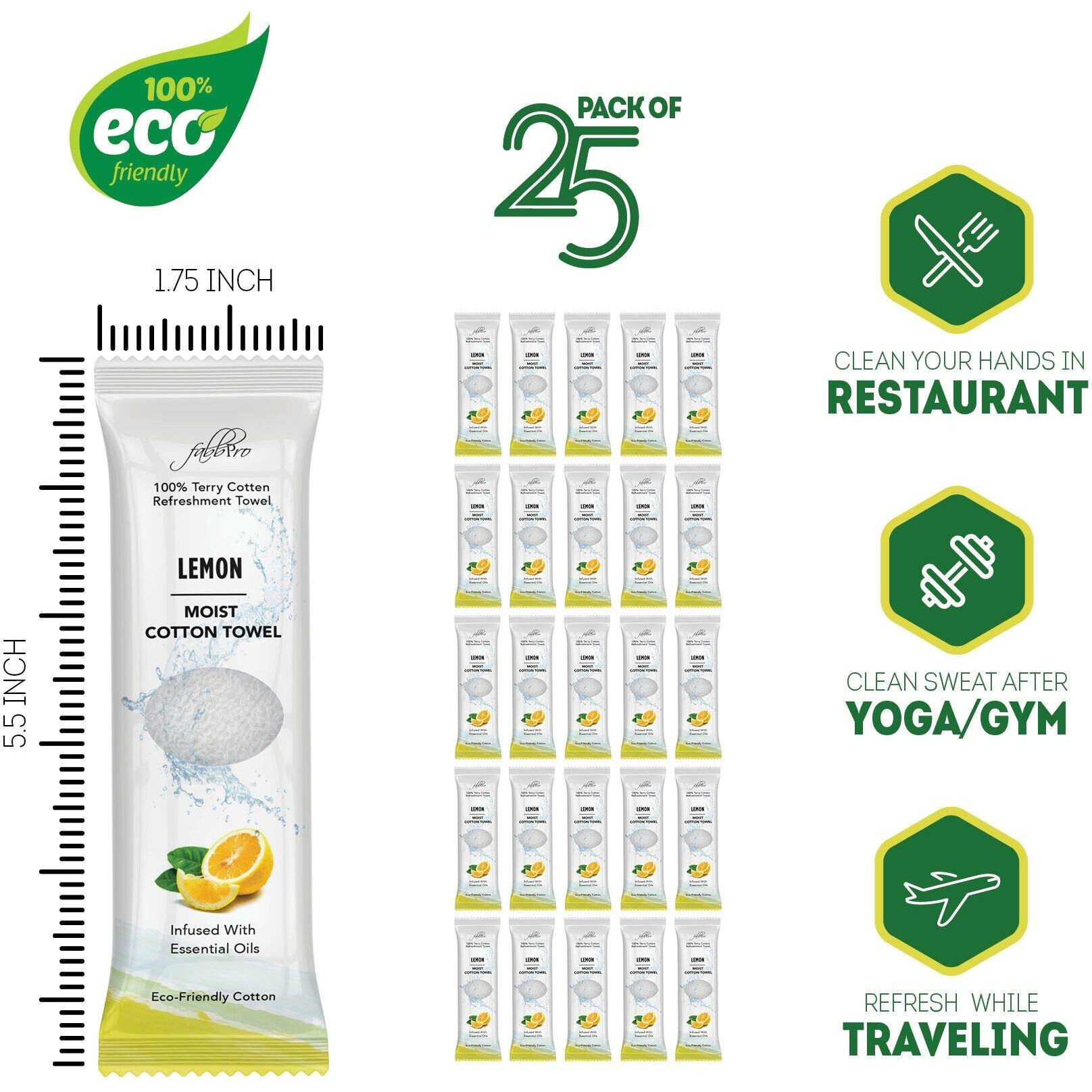 Fabbpro Oshibori Moist Terry Cotton Refreshment Towels (50 Pack  8 X 8 Inches) - White Mildly Scented Pre-Moistened Towel To Use Hot Or Cold - Lemon & Lavender Scent Bundle Of 25 Each