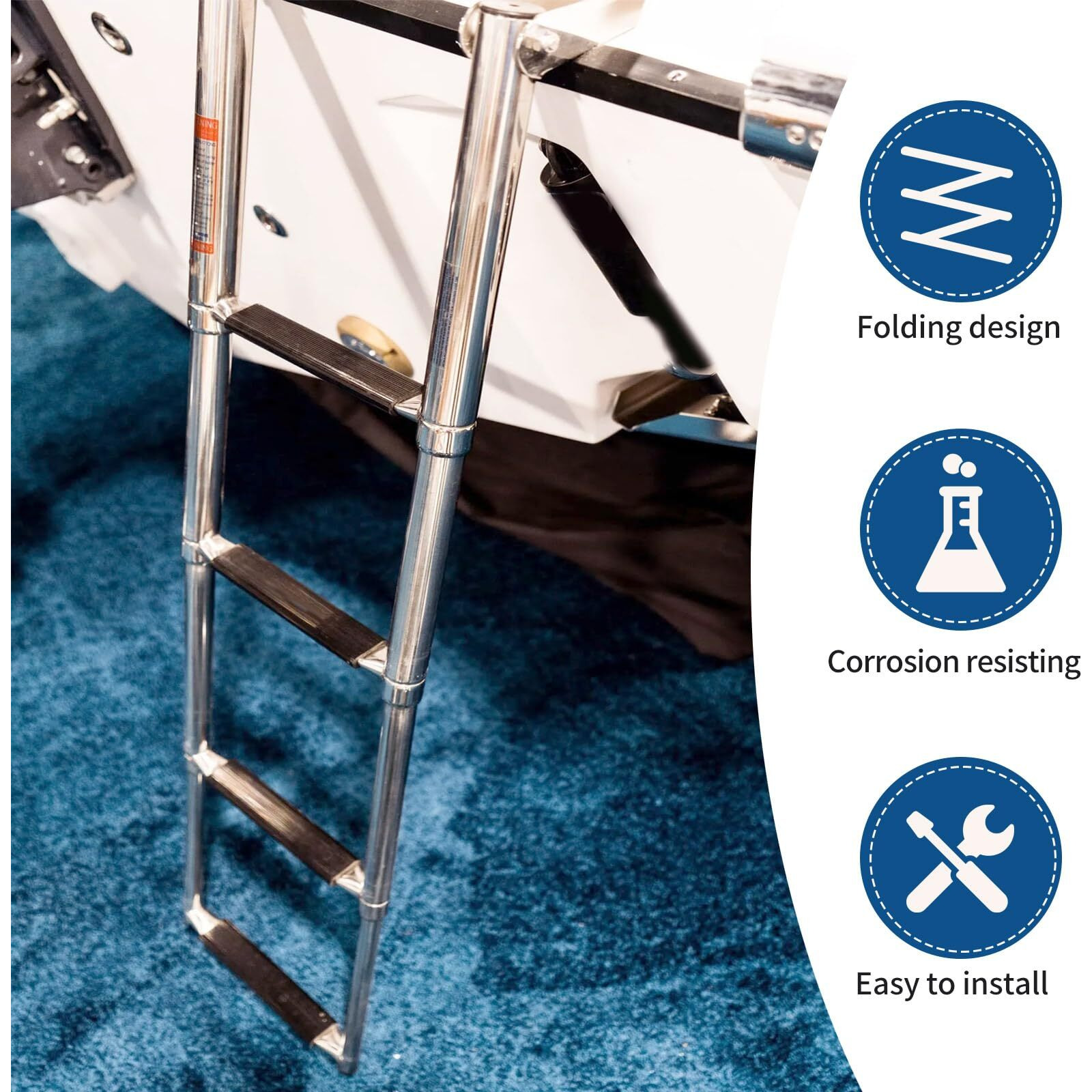 Marinebaby Heavy Duty Boat Telescopic 4 Step Ladder Stainless Steel Swim Platform Telescoping Ladder Extendable Step For Boat Yacht