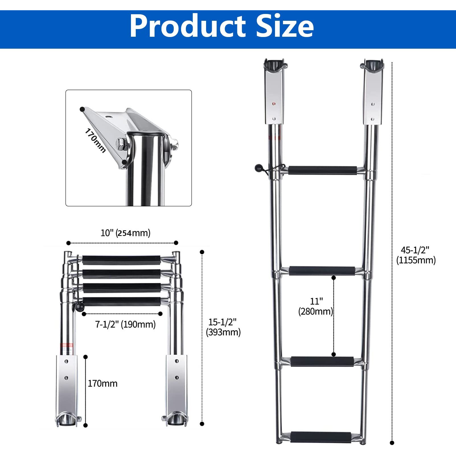 Marinebaby Heavy Duty Boat Telescopic 4 Step Ladder Stainless Steel Swim Platform Telescoping Ladder Extendable Step For Boat Yacht