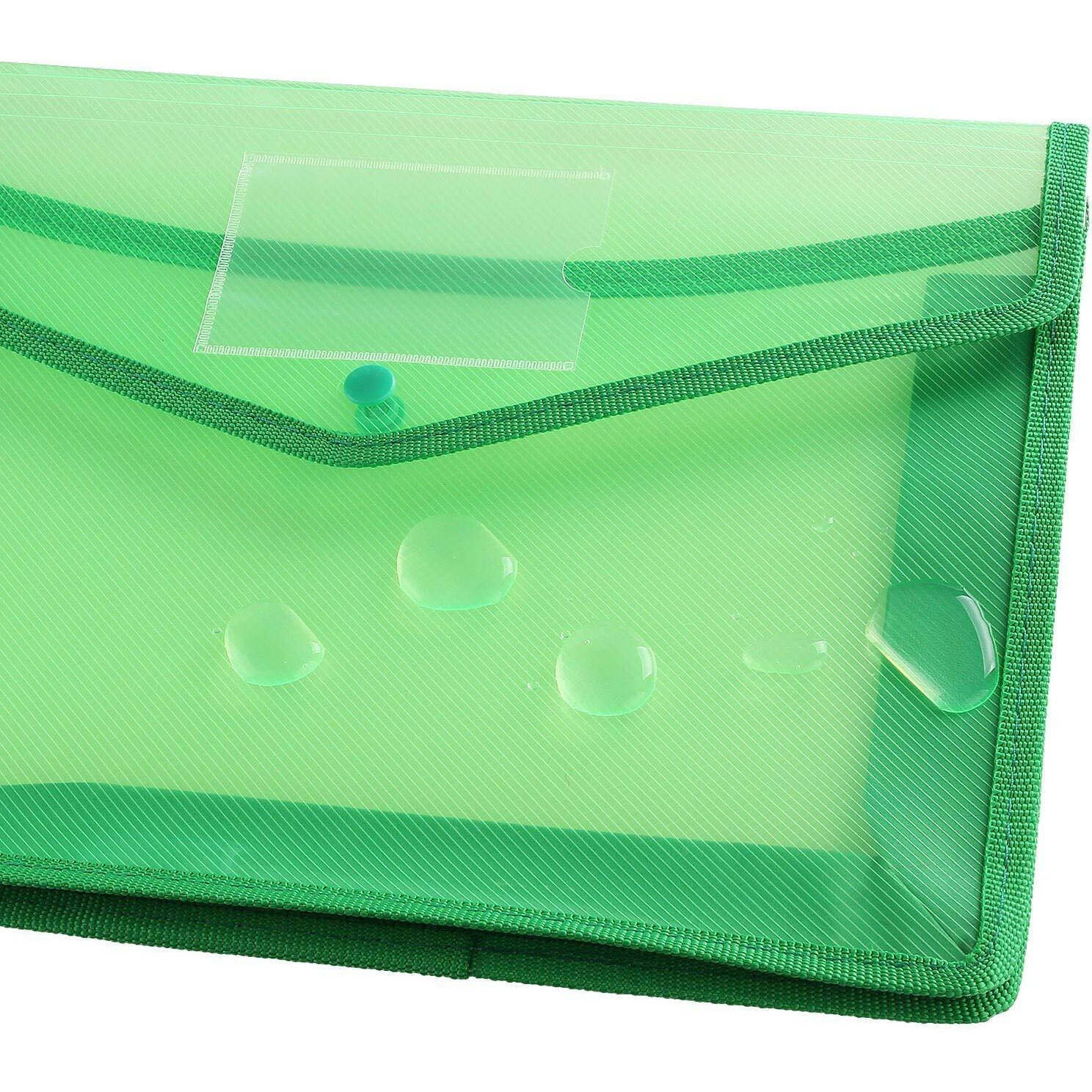 A4 Plastic Wallet Folder Envelope  Certbuy 5 Pack Waterproof Poly Envelope Plastic File Wallet Document Folder With Button Closure For School Office Home - Red Blue Yellow Green Black