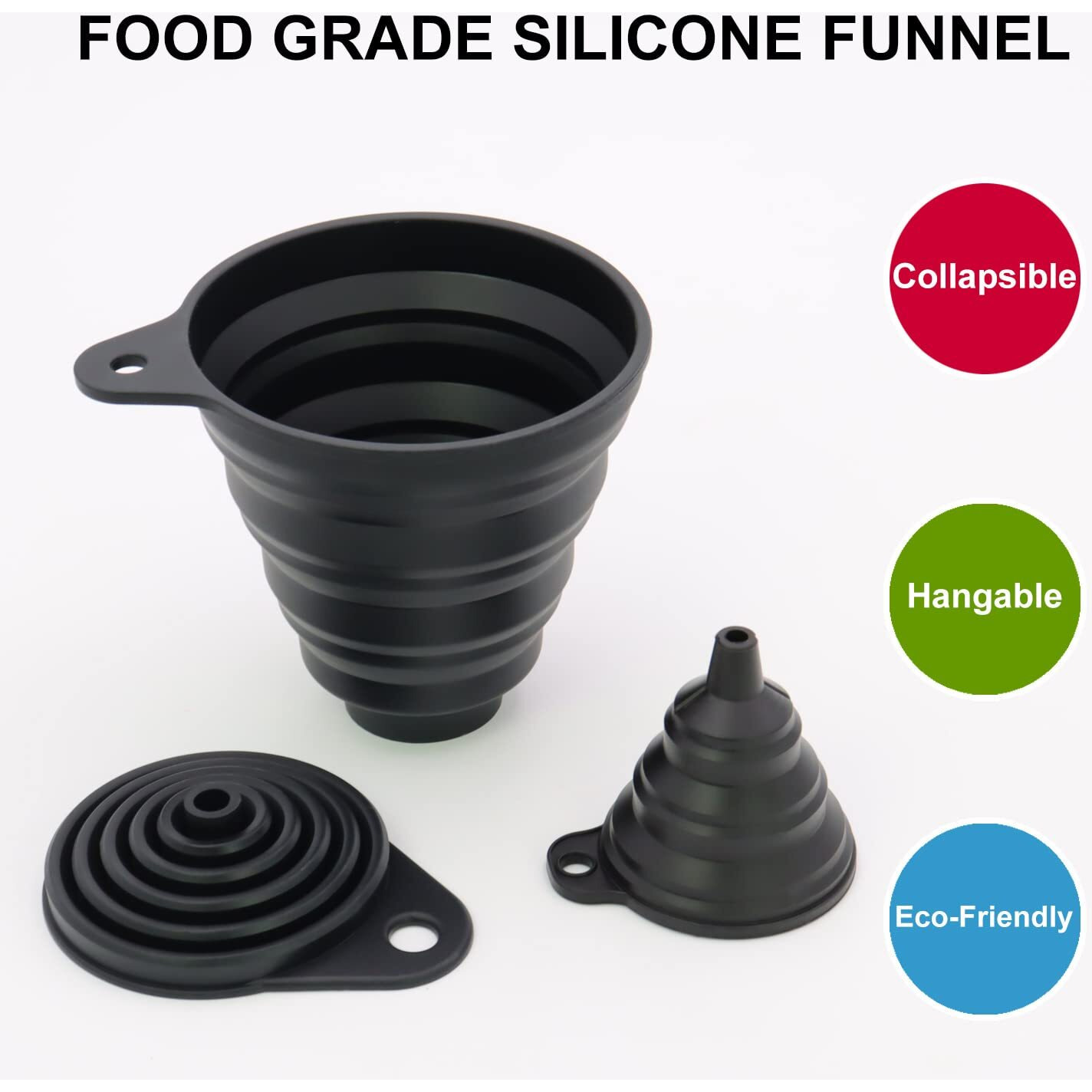 3 Sizes Of Kitchen Funnel Set  Food Grade Funnels For Filling Bottles  Premium Silicone Collapsible Funnel For Transferring Liquid  Powder Transfer  Large Wide Mouth Canning Funnel  Small Funnel
