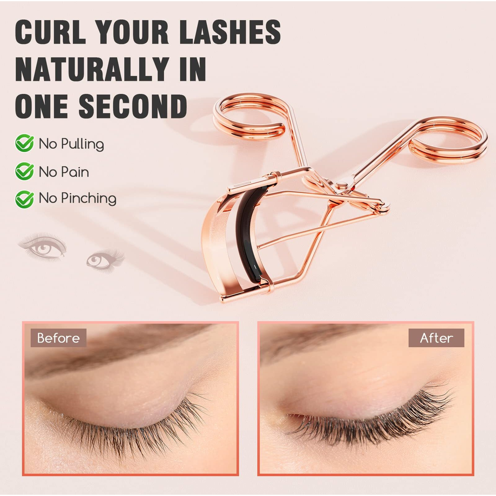 Eyelash Curler With Comb  Professional Volumizing Lash Lift Kit Lash Curler With Refill Pads For Home & Travel Uses  Rose Gold