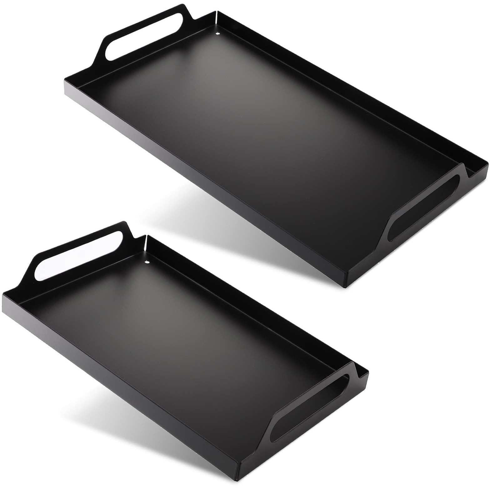 Peohud 2 Pack Black Metal Serving Tray  Decorative Coffee Table Tray With Handles  Vanity Platter Breakfast Tray For Eating  Storing  Bedroom  Kitchen  Living Room  Bathroom
