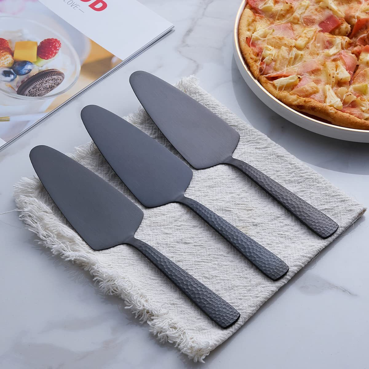 Fullyware Matte Black Cake Pie Server  9.4-Inch Stainless Steel Heavy Duty Pizza Spatula  Satin Finish  Set Of 3