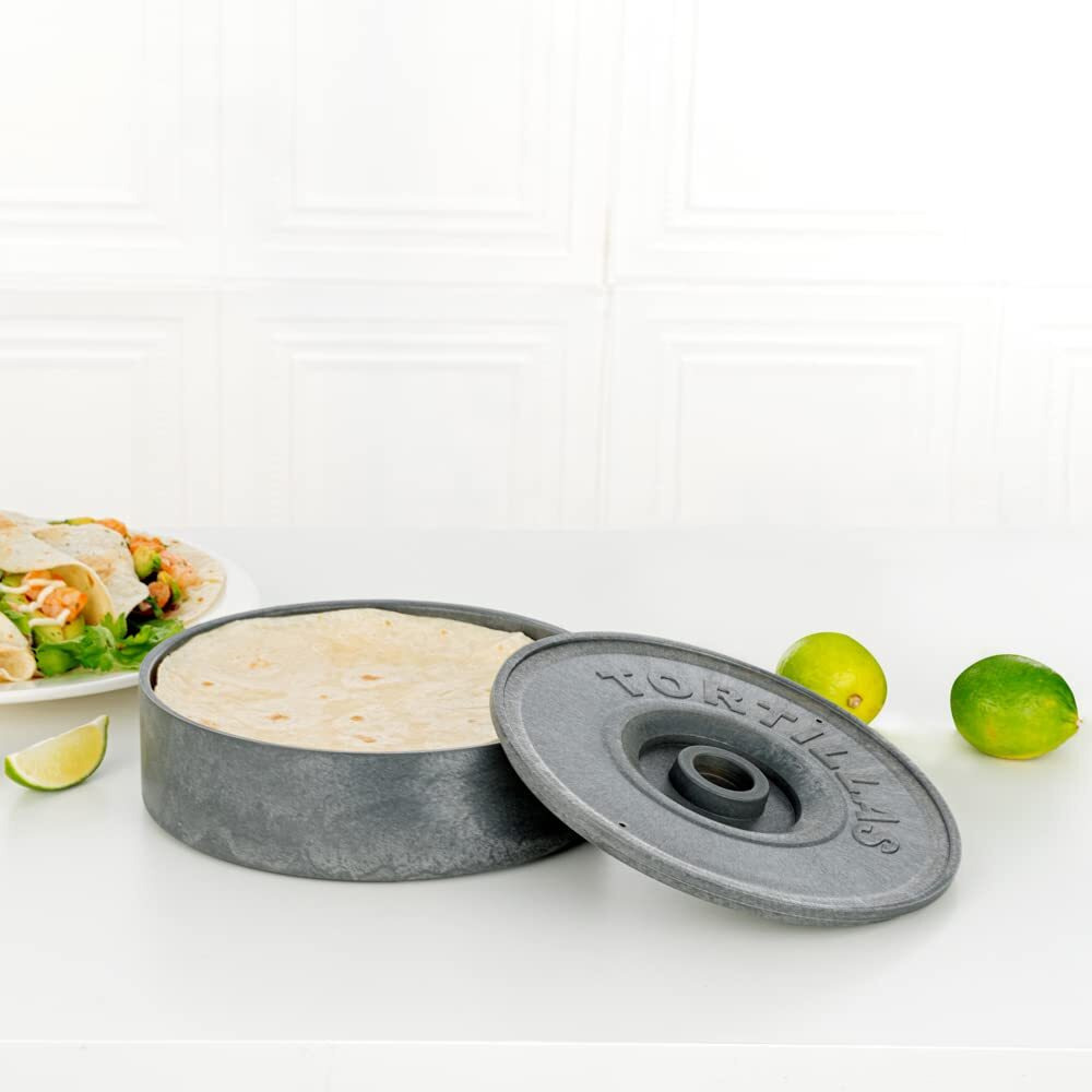 Restaurantware 8.5 X 2.3 Inch Tortilla Warmer 1 Microwavable Tortilla Holder - Lid Included Insulated Gray Plastic Tortilla Keeper Tortilla Server For Homes And Restaurants Durable