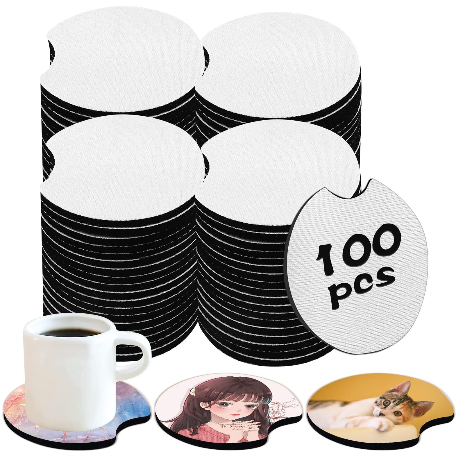 100 Pcs Sublimation Blank Car Coasters  2.75 In Circular Opening Blank Sublimation Coasters For Thermal Sublimation Diy Crafts Car Coasters.