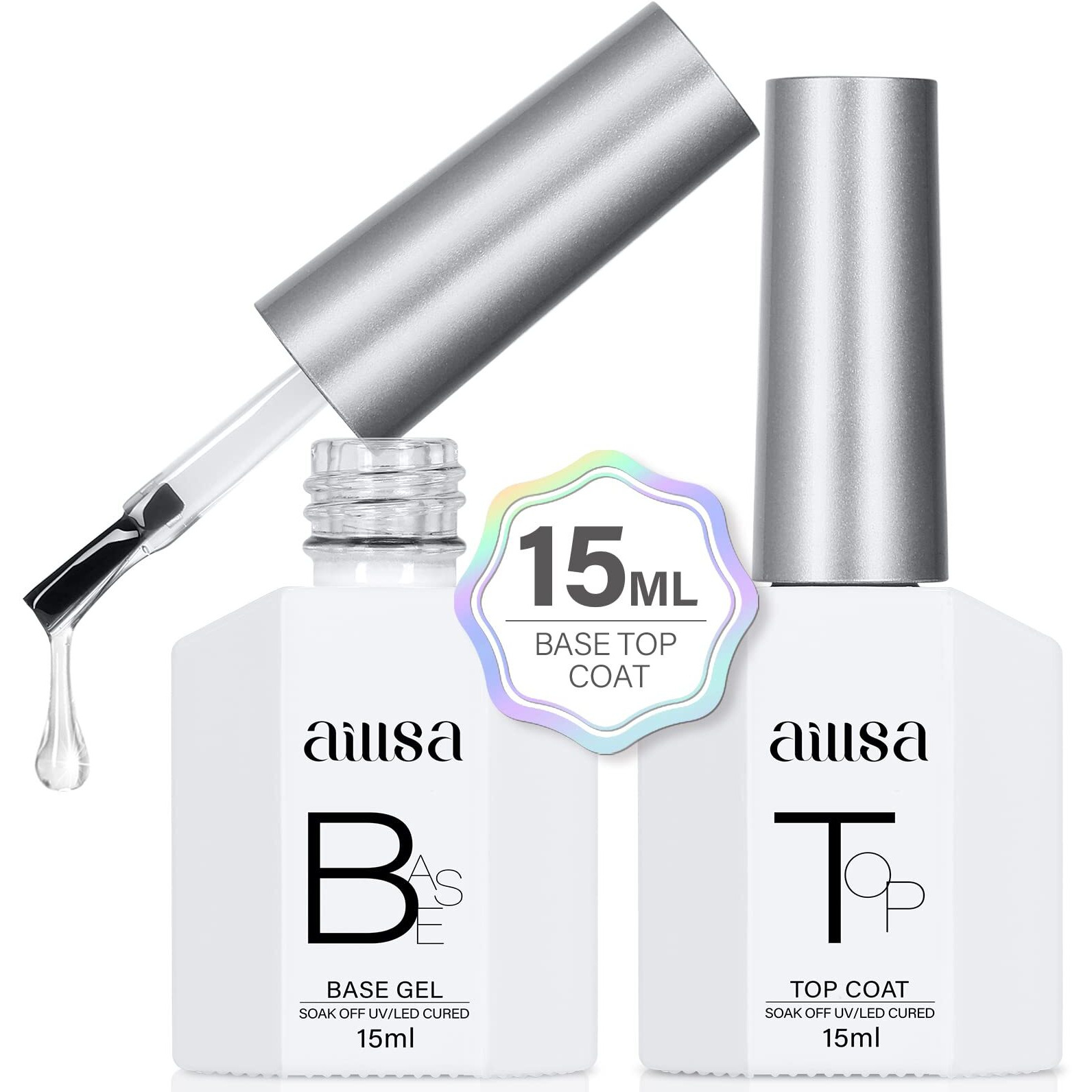 Aillsa Base And Top Coat Gel Nail Polish Set - Gel Top And Base Coat Nail Polish Soak Off Gel Polish Long Lasting Clear High Gloss Shine No Wipe Top Coat For Diy Nail Art At Home 2Pcs 0.51 Fl Oz