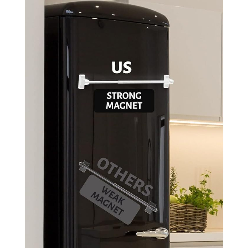 Skywin Magnetic Towel Holder For Refrigerator- 1 Pack Towel Holder  Magnetic Towel Bar  Magnetic Curtain Rod For Metal Door With Adjustable Length (White)