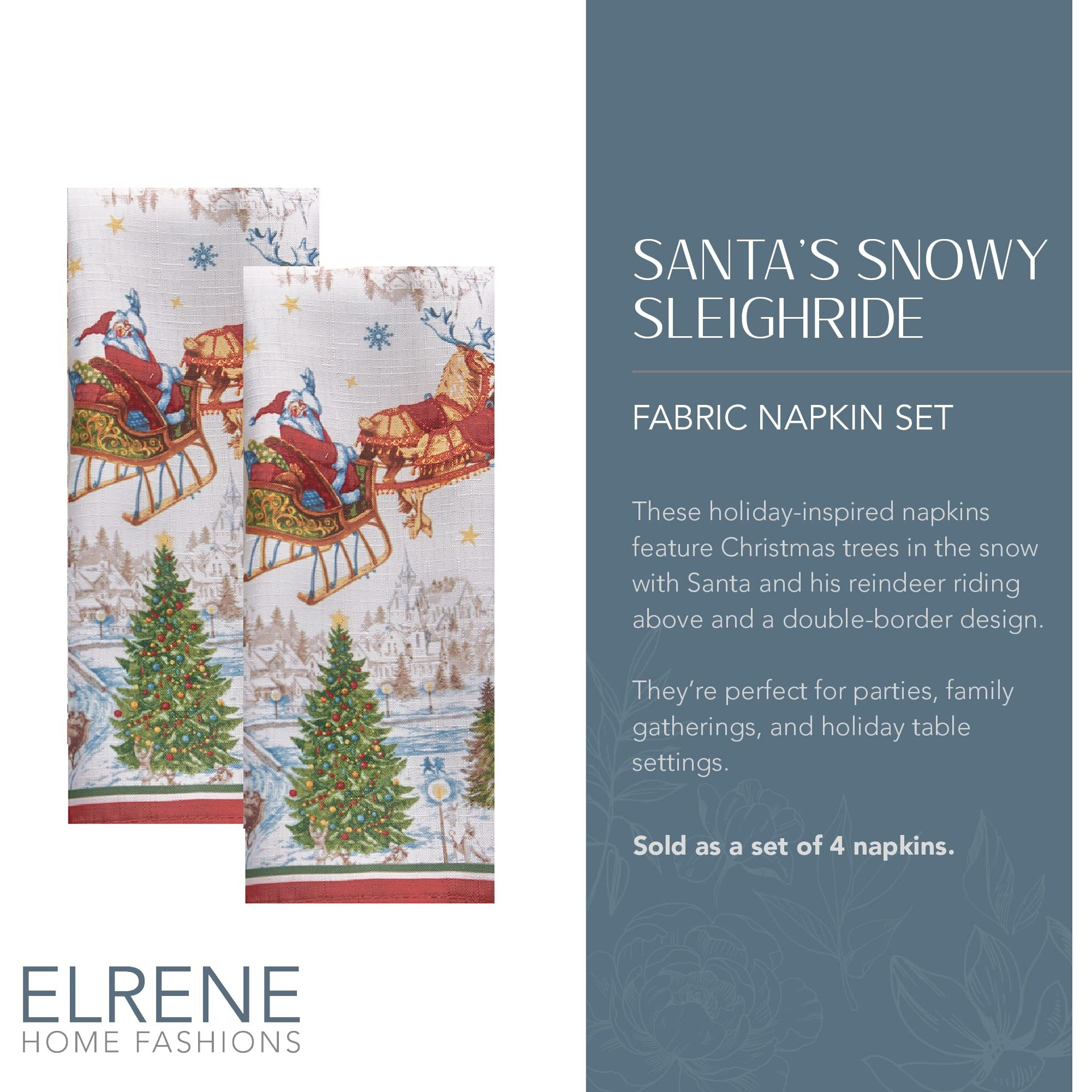 Elrene Home Fashions Santas Snowy Sleighride Cloth Christmas  17"&quotX17"" (Napkins)  Multi