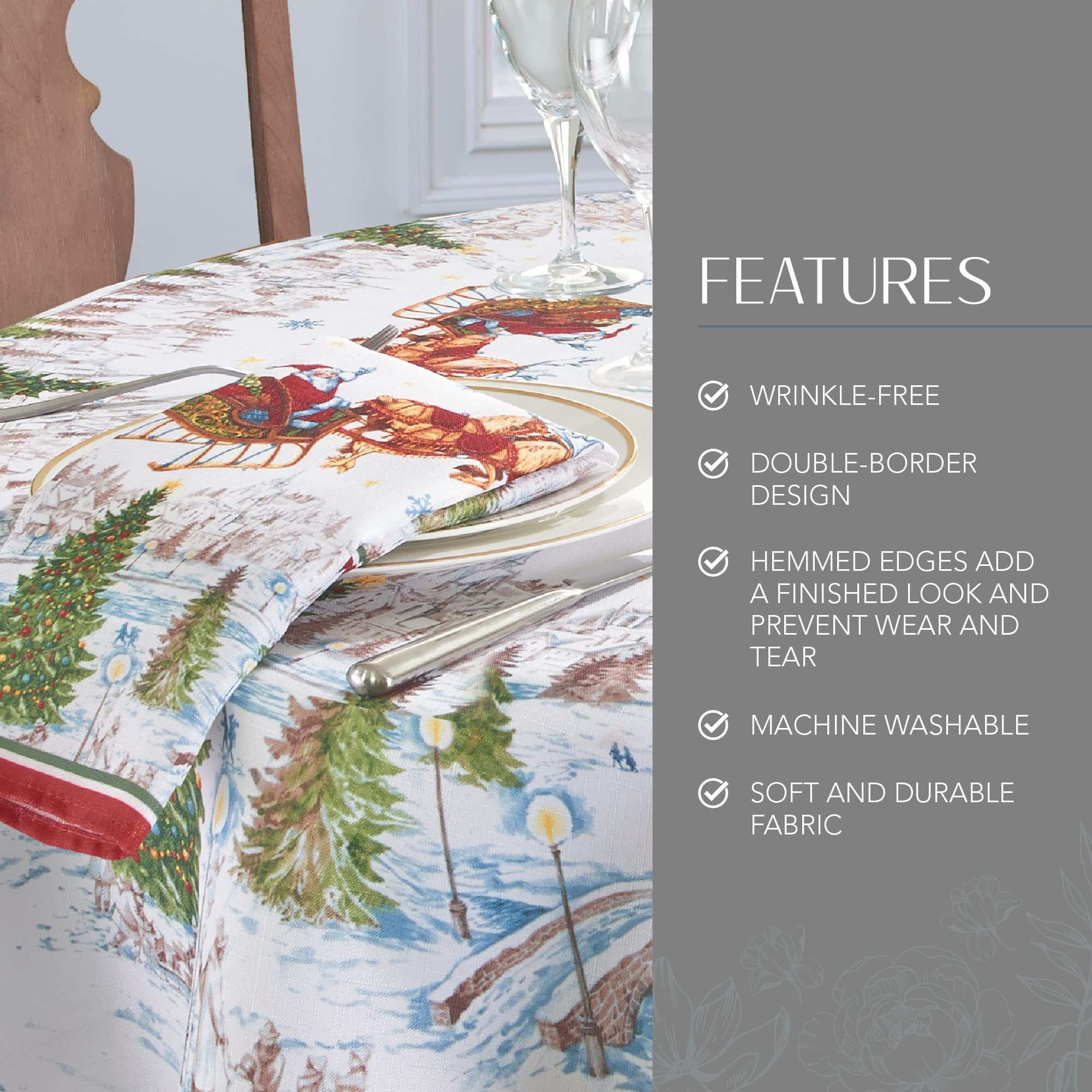 Elrene Home Fashions Santas Snowy Sleighride Cloth Christmas  17"&quotX17"" (Napkins)  Multi