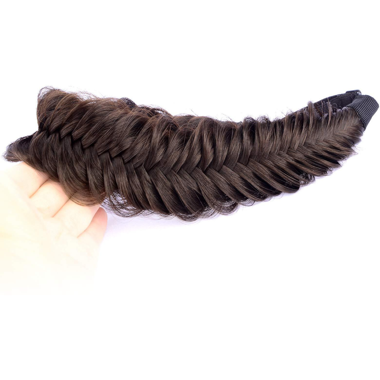 Diguan Wide Fishtail 2 Strands Synthetic Hair Braided Headband Classic Chunky Plaited Braids Elastic Stretch Hairpiece Women Girl Beauty Accessory 59G (Brunette Brown)