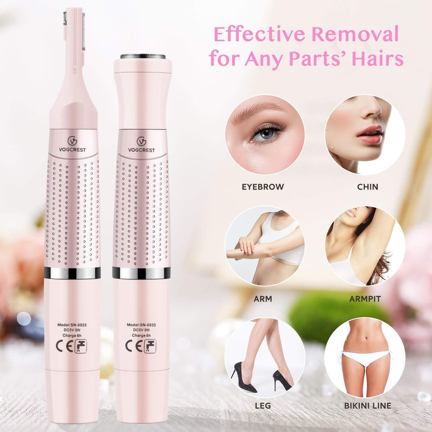 Vg Vogcrest Women's Eyebrow Trimmer & Facial Hair Remover  2 In 1  Double Rotating Blades  Safe  Painless  Hypoallergenic  Rechargeable  Usb Charging