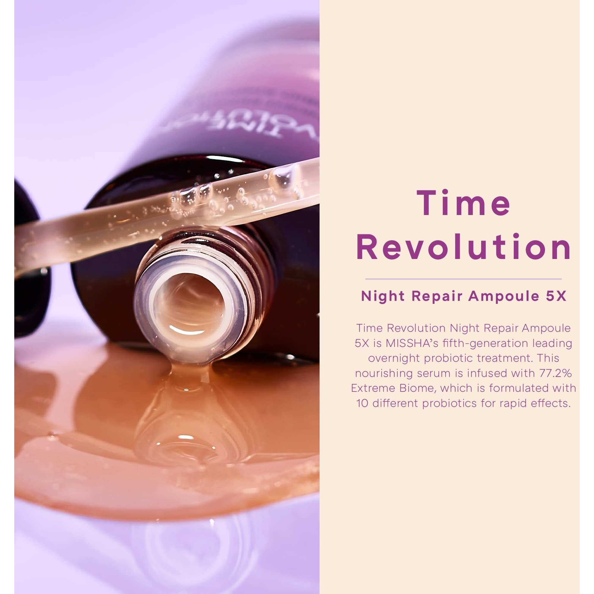 Missha Time Revolution Night Repair Face Serum Ampoule (5Th Gen) - Overnight Probiotic Skincare For Intensive Repair And Radiance  1.69 Fl Oz