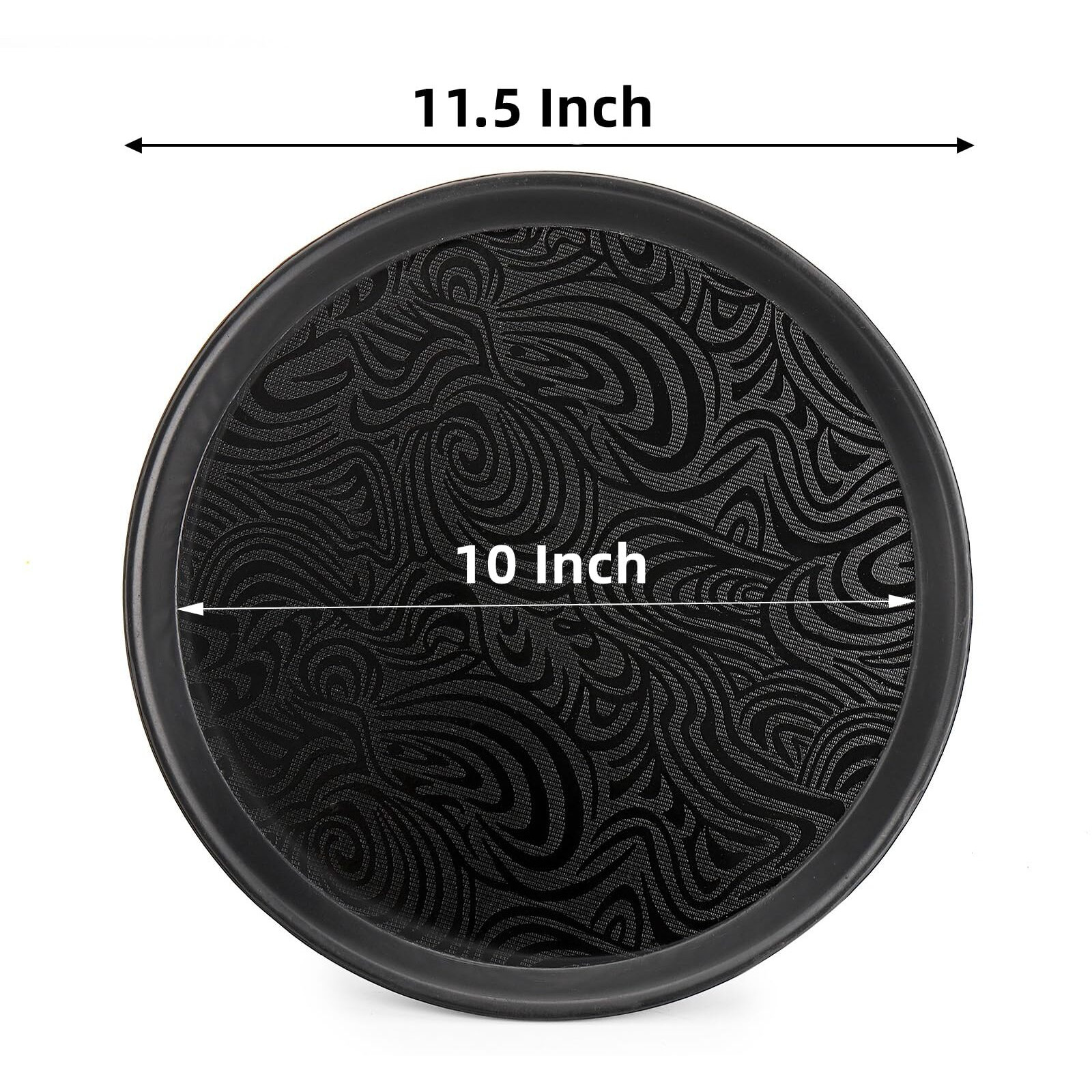 Hacaroa 4 Pack Round Restaurant Serving Trays  11.5 Inch Plastic Food Service Trays Non-Skid Food Platter For Cafeteria  Bar  Coffee Shop  Hotel  Tailed Lines  Black