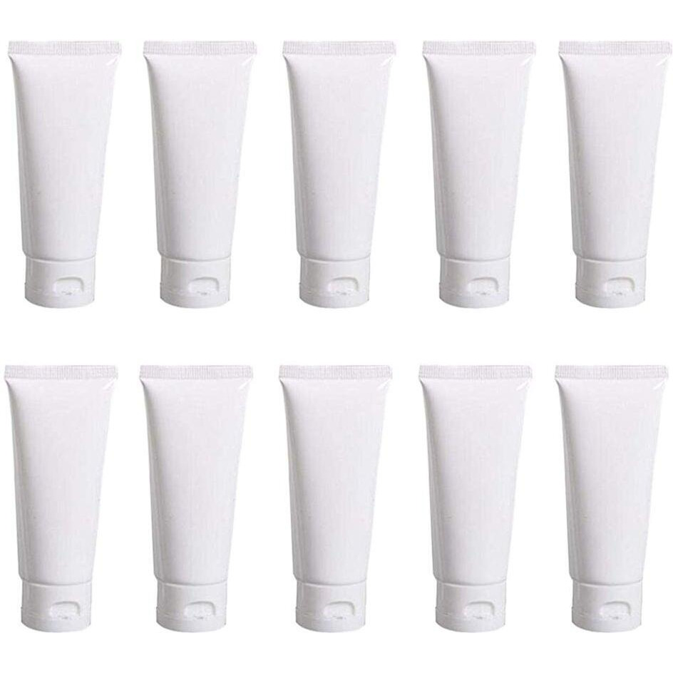 Upstore 20Pcs White Plastic Refill Cosmetic Soft Tubes Leakproof Makeup Travel Packing Vials Bottles With Flip Cover Sample Storage Containers Dispenser For Shampoo Toiletries (30Ml/1Oz)