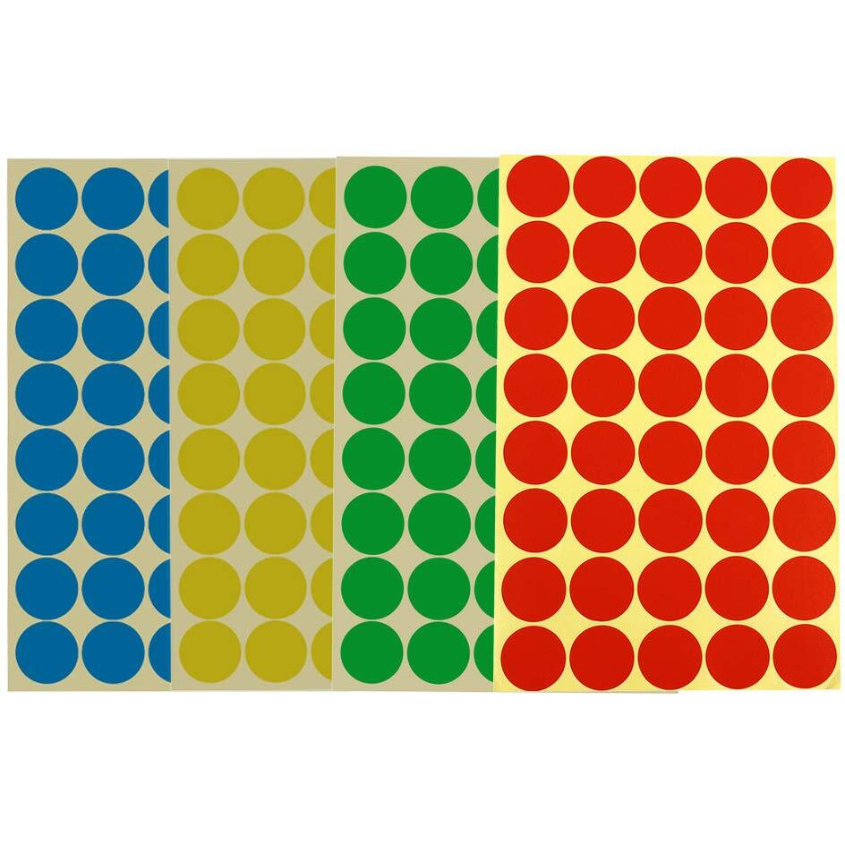 1152 Pieces 1 Inch/25Mm Round Dot Stickers Color Coding Labels Circle Adhesive Stickers 4"" X 6"" Sheet(Multicolored-Red  Blue  Yellow  Green)