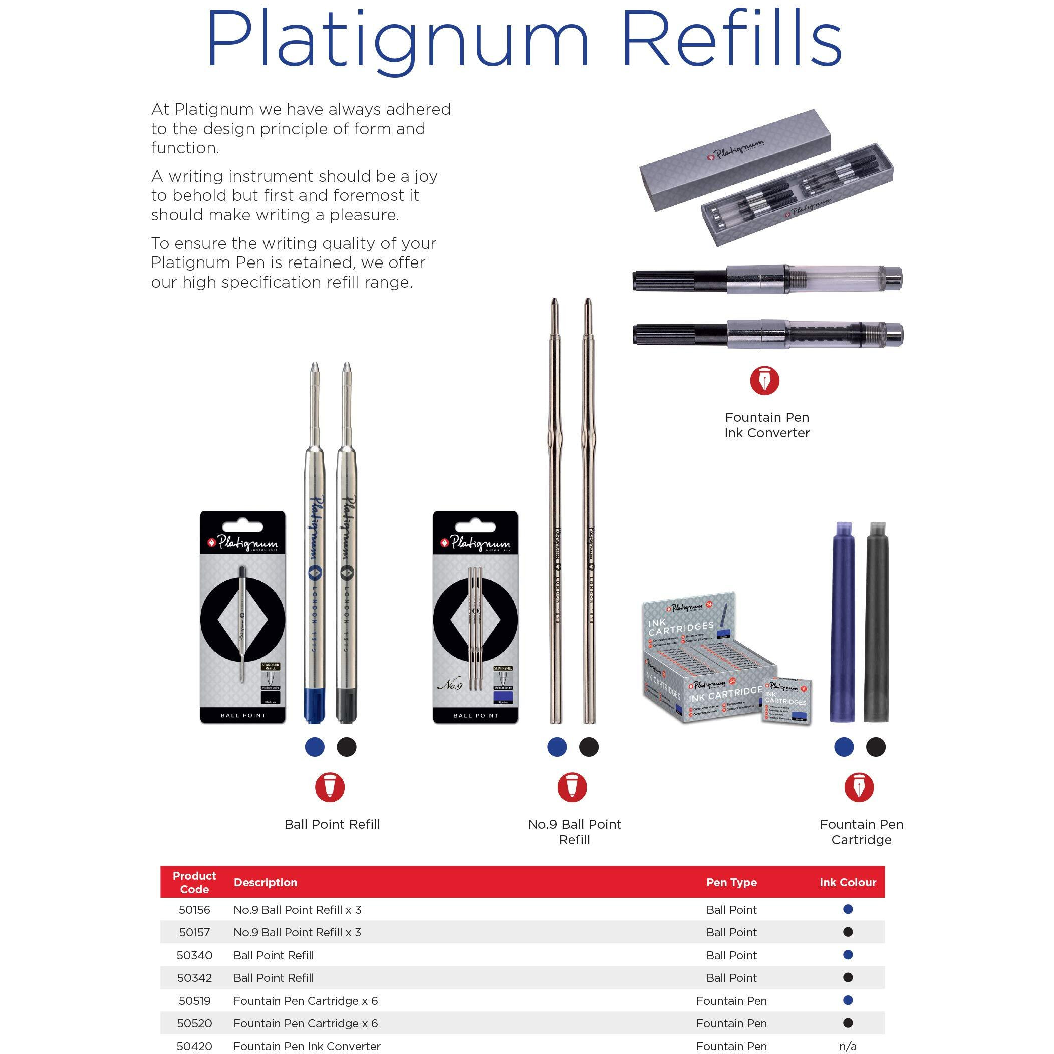 Platignum Fountain Pen Cartridge Black [6 Pack] 50520 Ink Cartridge