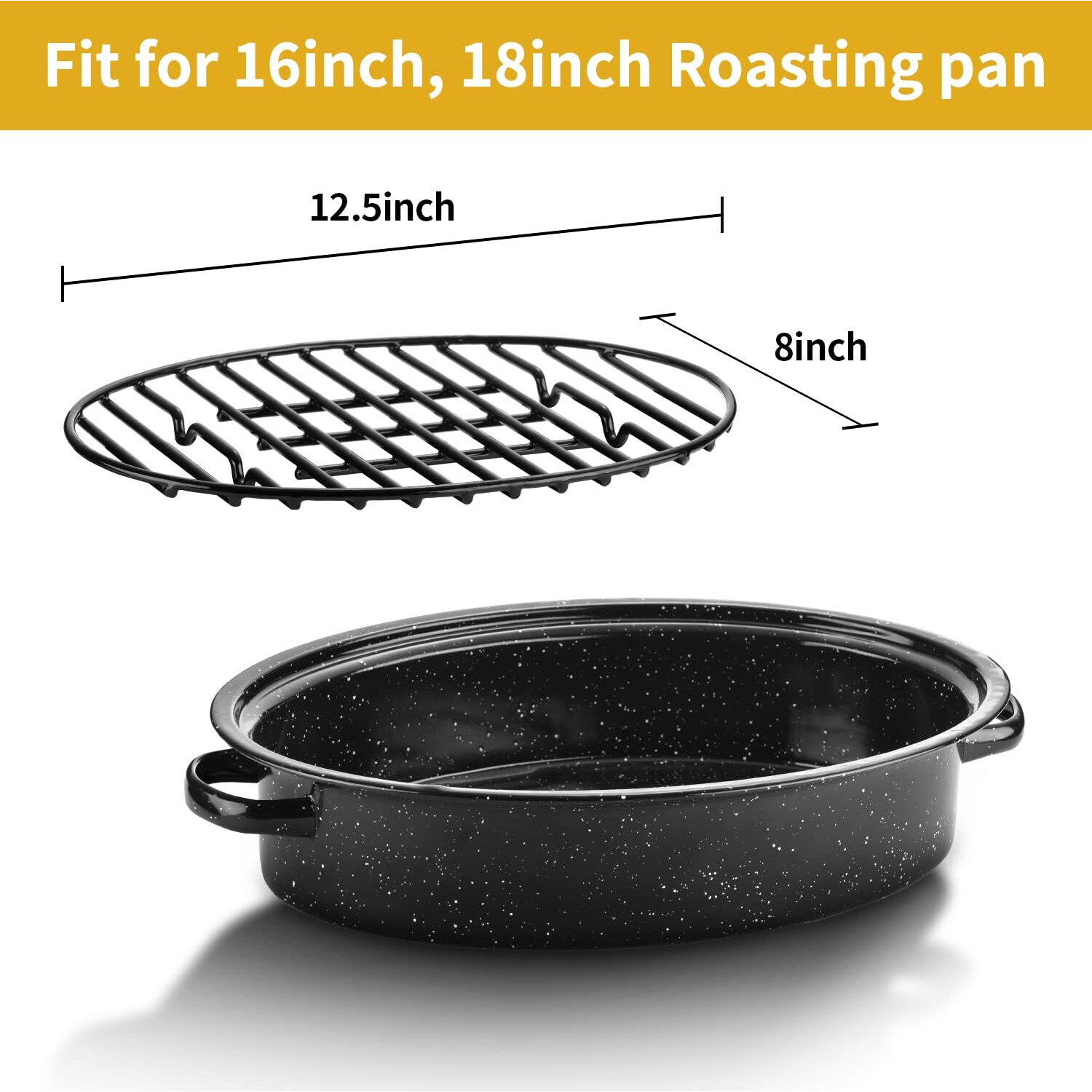 Dimeshy Roasting Rack  Black With Integrated Feet  Enamel Finished  Nonstick  Fit For 15 Inches Oval Roasting Pan  Safety  Dishwasher  Great For Basting  Cooking  Drying  Cooling Rack. (12.5 X 8.5 )