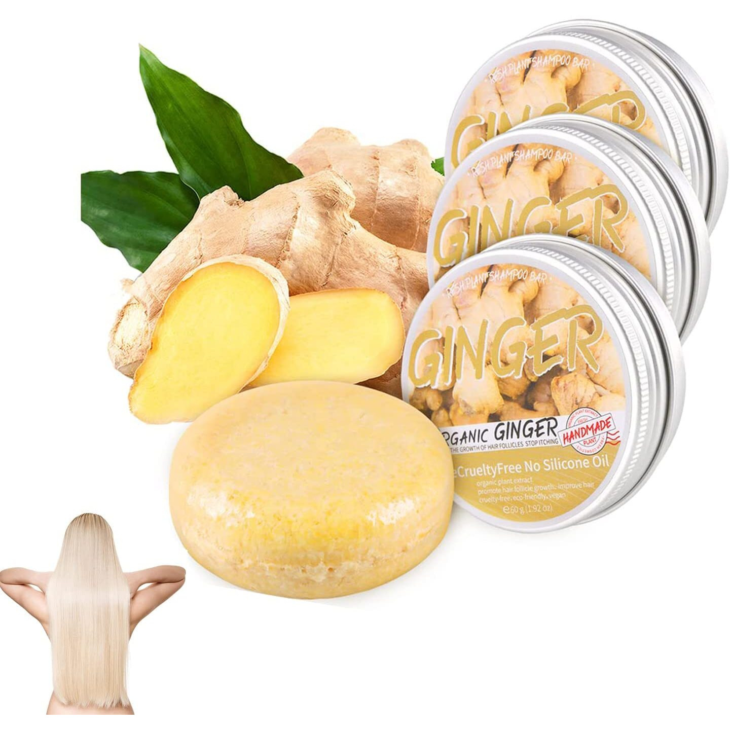3Pcs Ginger Hair Growth Shampoo  Anti Hair Loss Natural Organic Shampoo
