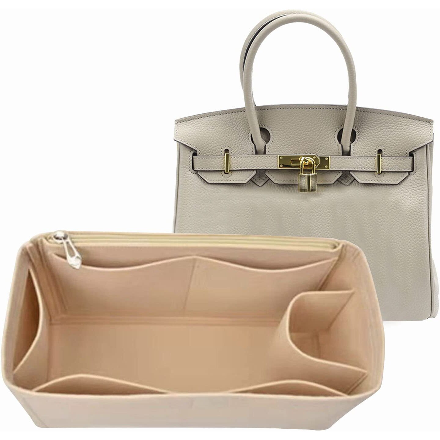 Lckaey Purse Organizer Insert For Birkin 30 Insert Organizer1099Beige-M