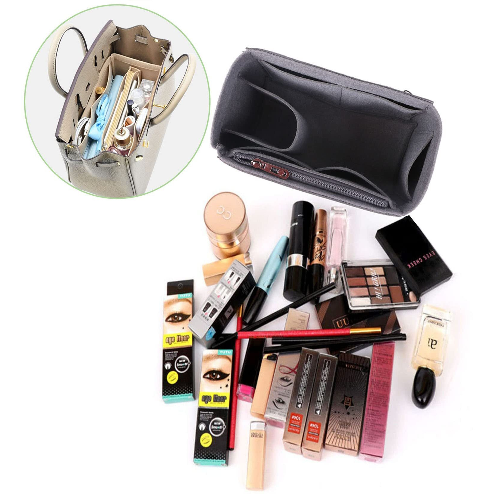 Lckaey Purse Organizer Insert For Birkin 30 Insert Organizer1099Beige-M