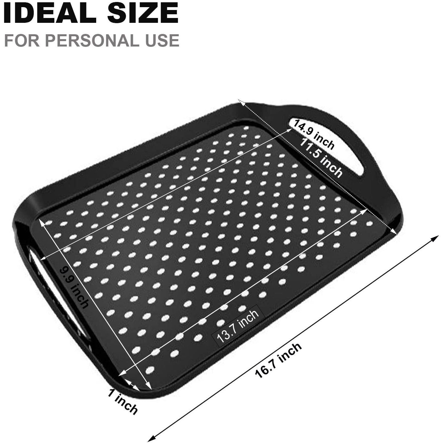 Ecoiou Non Slip Food Serving Tray With Handles  2-Pack Rectangle Anti-Slip Non-Toxic Dishwasher Safe Tray For Snack Fruit Dessert Breakfast Drink (Black)