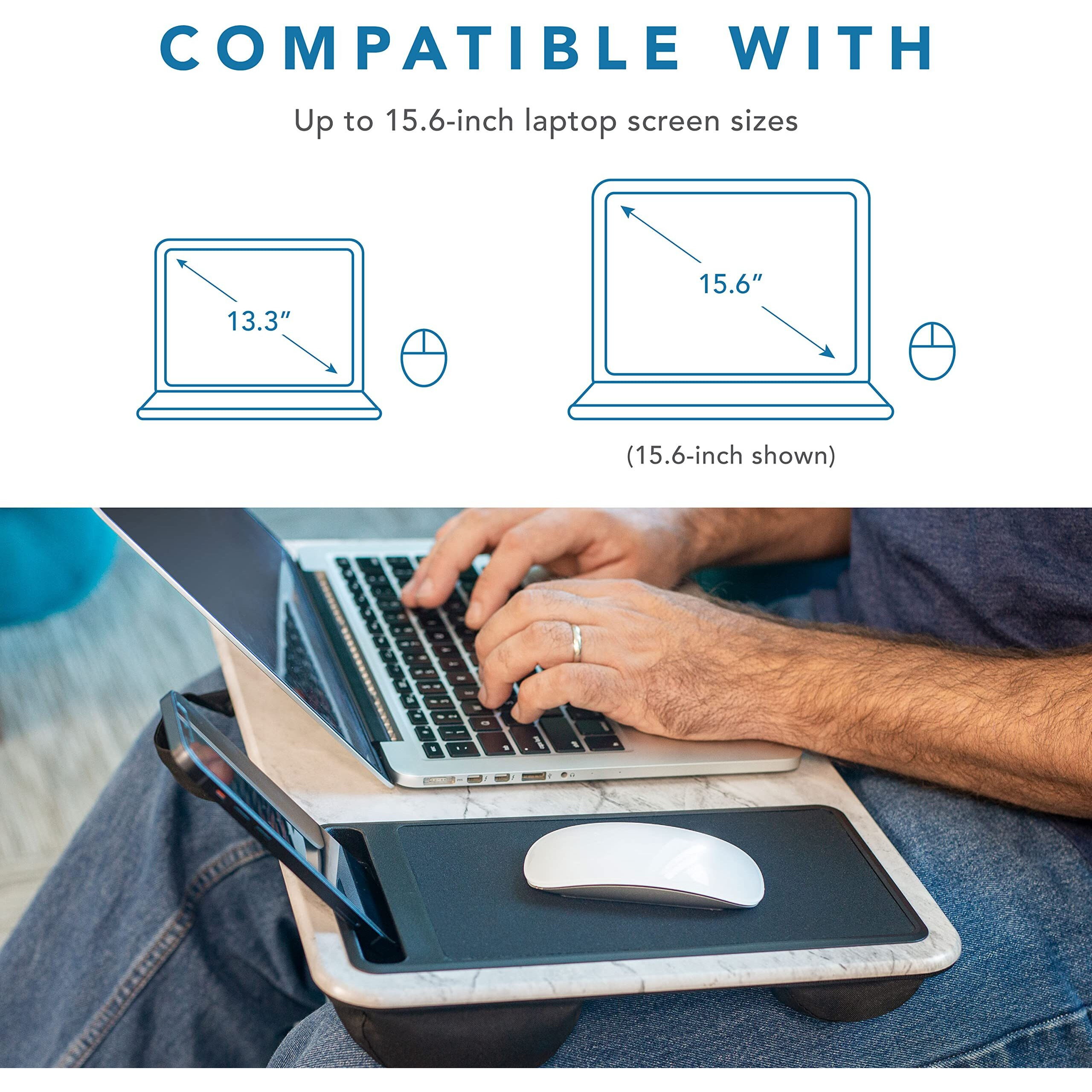 Lapgear Home Office Lap Desk - Left-Handed - With Mouse Pad  Device Ledge  And Phone Holder - White Marble - Fits Up To 15.6 Inch Laptops - Style No. 91411