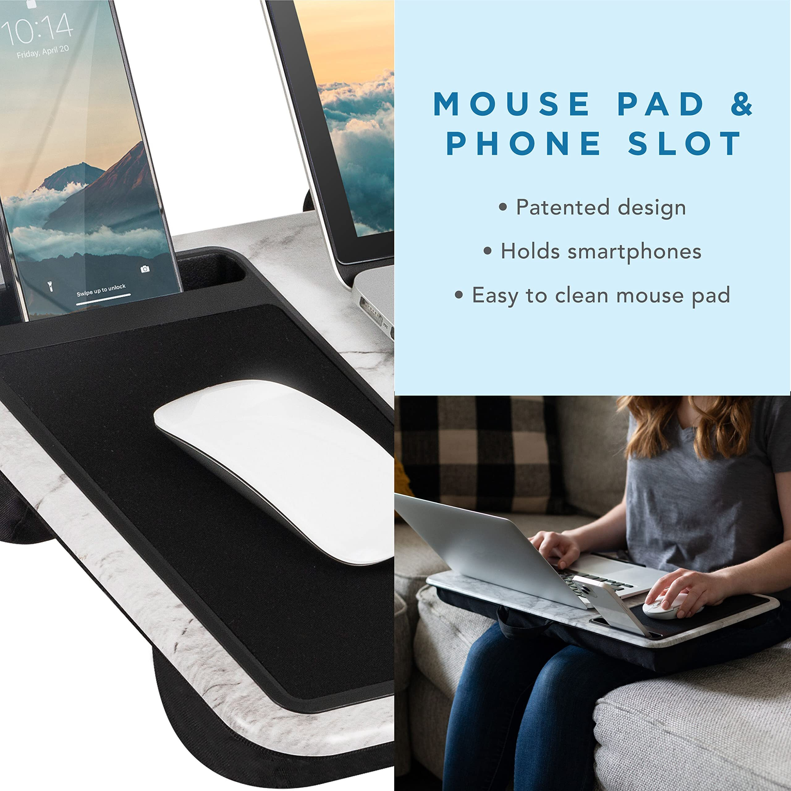 Lapgear Home Office Lap Desk - Left-Handed - With Mouse Pad  Device Ledge  And Phone Holder - White Marble - Fits Up To 15.6 Inch Laptops - Style No. 91411
