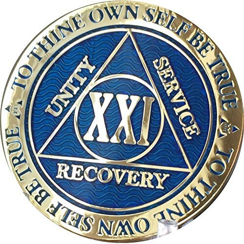 Recoverychip 21 Year Aa Medallion Dusty Blue Color Gold Plated Chip Xxi