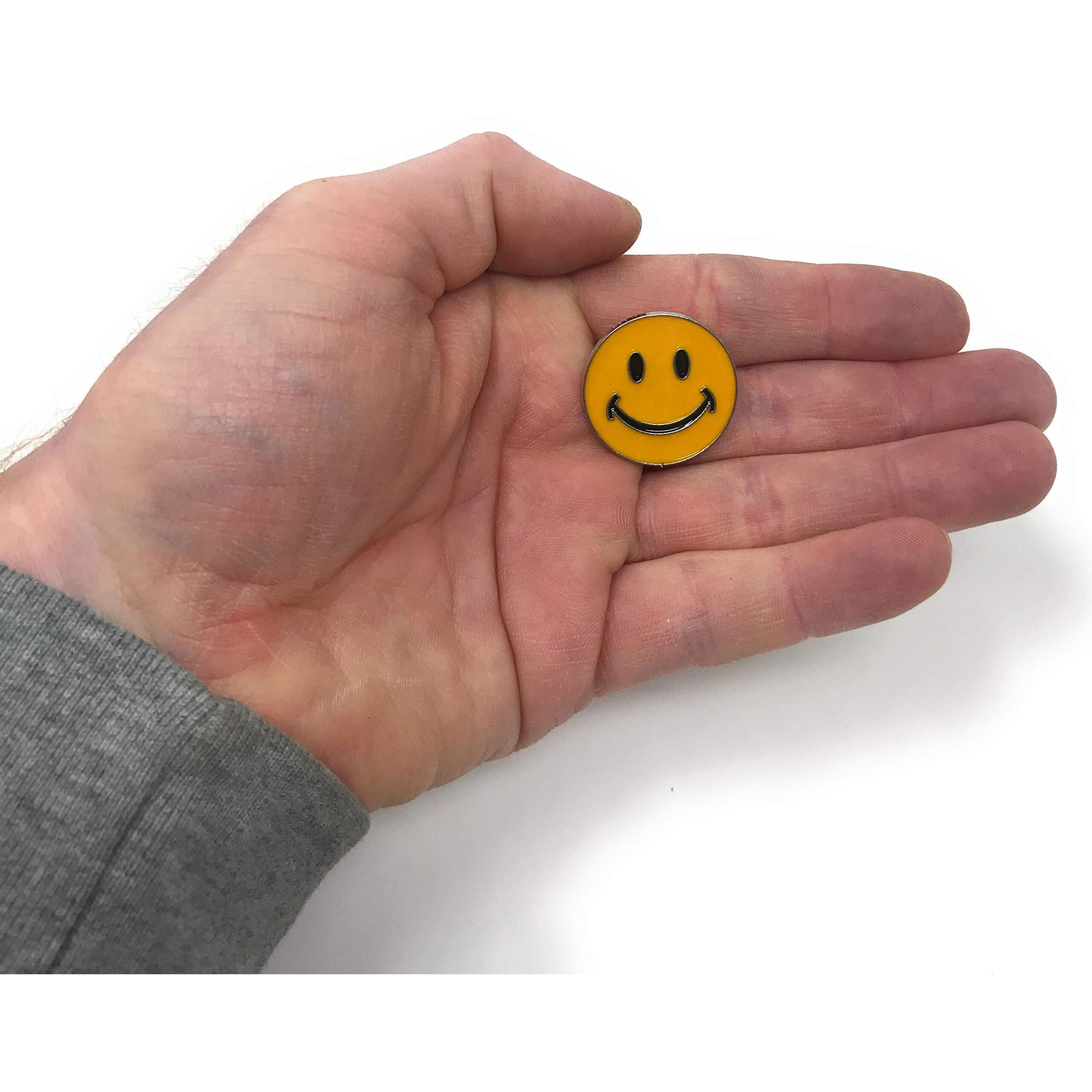 Bulk Deluxe 50 Pack Of Happy Face Lapel Pins - Enamel On Zinc Alloy With Rubber Backing