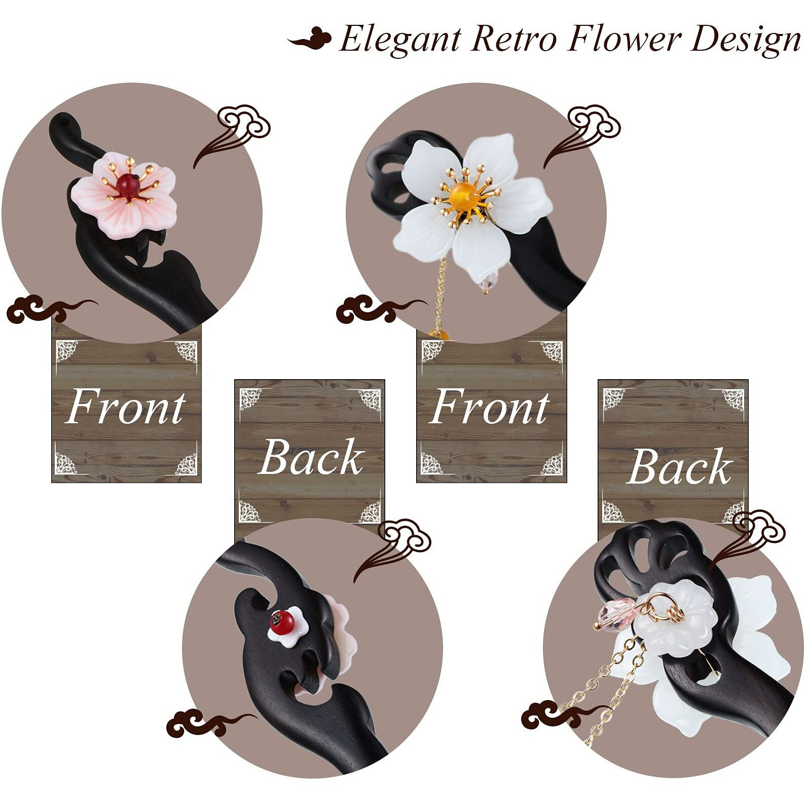 2 Pcs Chinese Hair Sticks Flower Retro Hair Stick Pin Wooden Hair Chopsticks With Tassel Handmade Hairpin For Women Girl  Hanfu Dressing Accessories