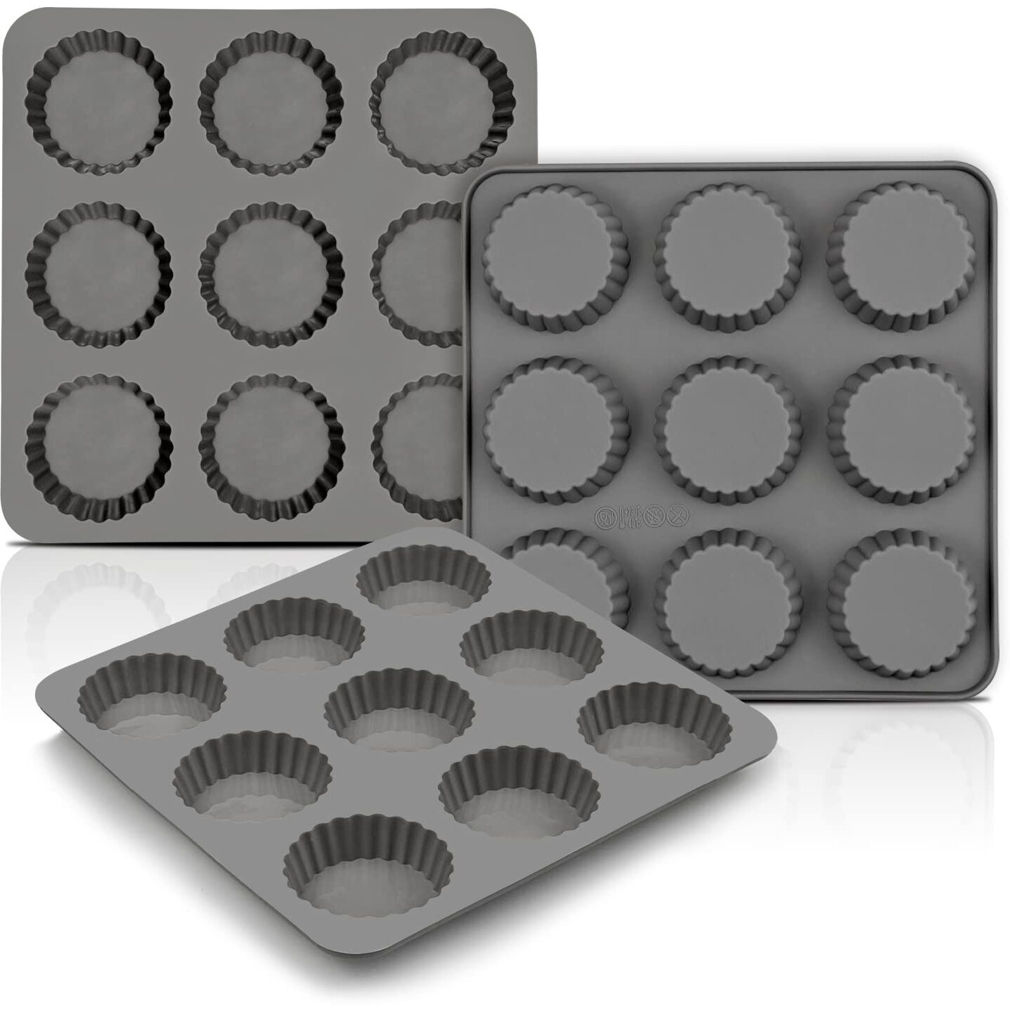 Palksky Chocolate Almond Peanut Butter Cup Mold - (3Pcs) 9 Cup Bite Size Fat Bombs Snack Baking Pan/Mini Silicone Cookie Candy Mold For Brownie  Jello  Truffle