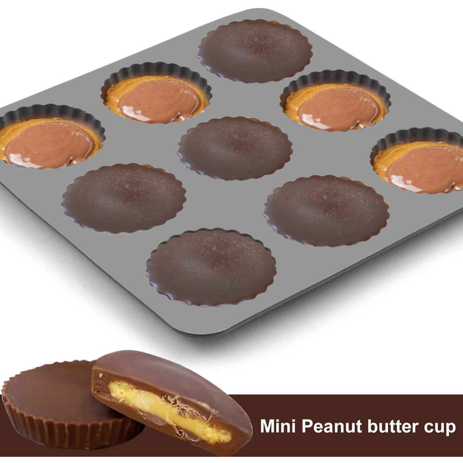 Palksky Chocolate Almond Peanut Butter Cup Mold - (3Pcs) 9 Cup Bite Size Fat Bombs Snack Baking Pan/Mini Silicone Cookie Candy Mold For Brownie  Jello  Truffle