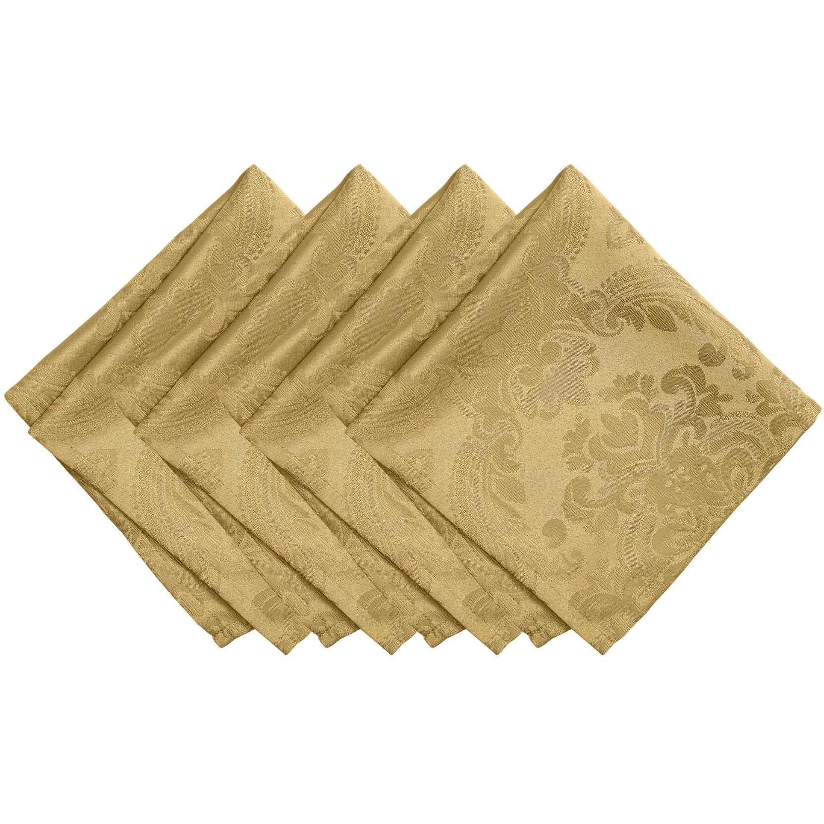 Elrene Home Fashions Caiden Elegance Damask Fabric Napkins (Set Of 4)  17"" X 17""  Gold