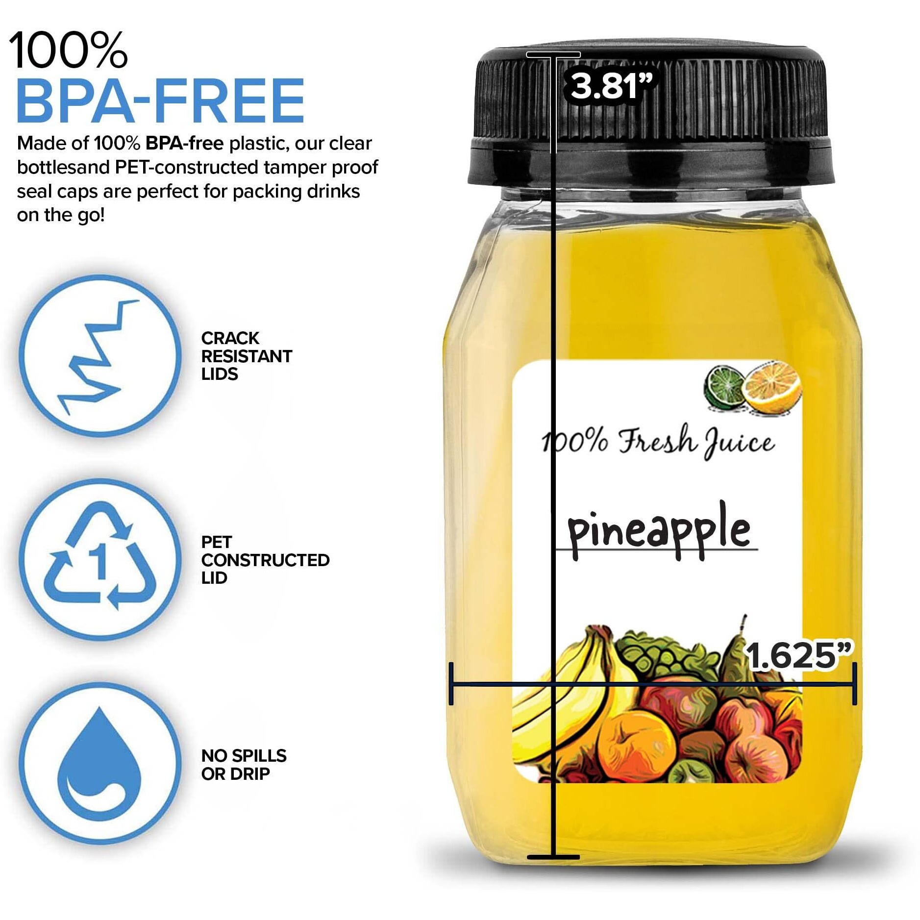 4 Ounce Mini Bottles For Mini Fridge  Reusable Juice Containers With Black Caps For Liquids In Kids Lunch Box  Clear Plastic With Lids (12 Pack)