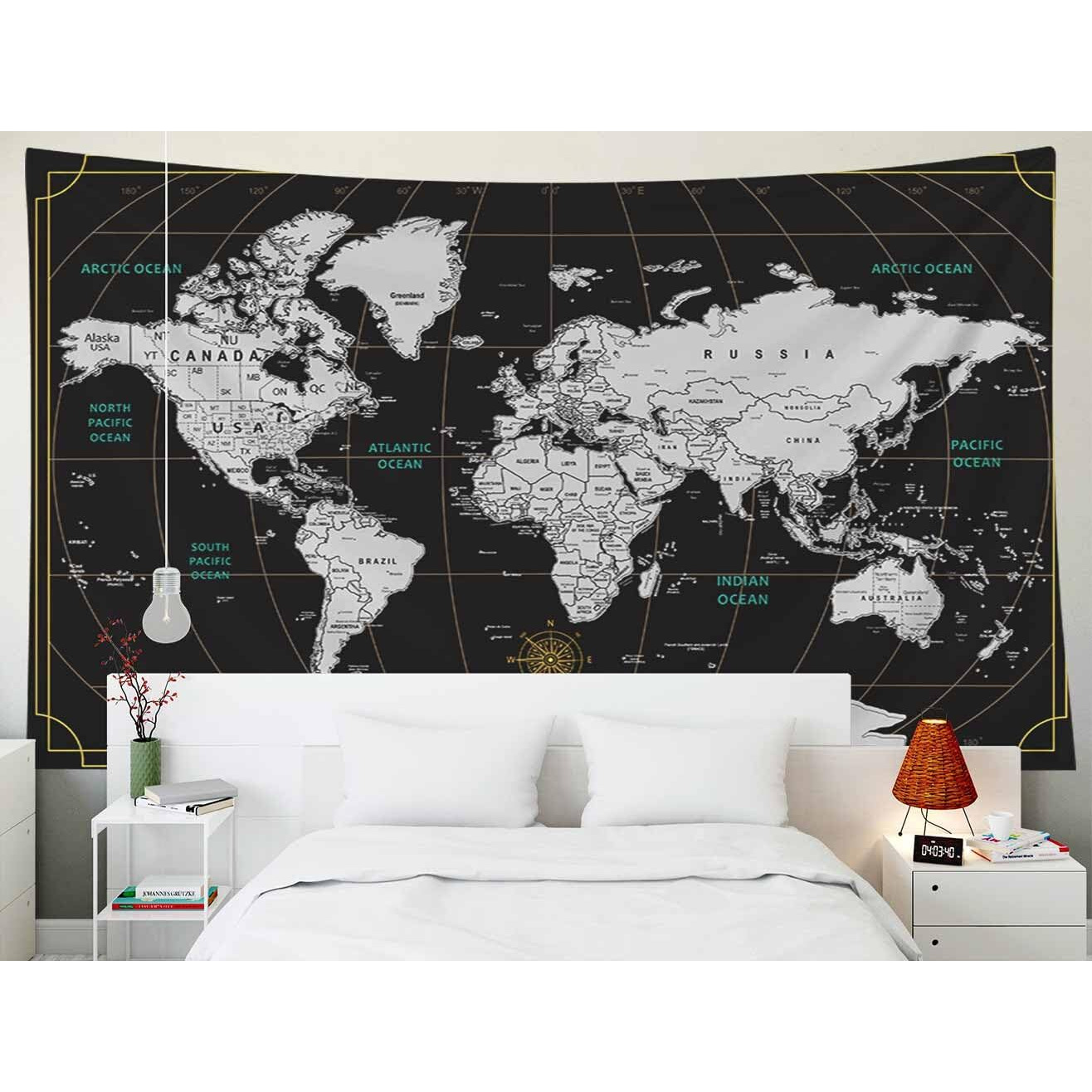 Capsceoll World Map Tapestry Wall Hanging Black White Tapestry Home DCor For Home 40X30 Inch Map For Kids Room Wall Art