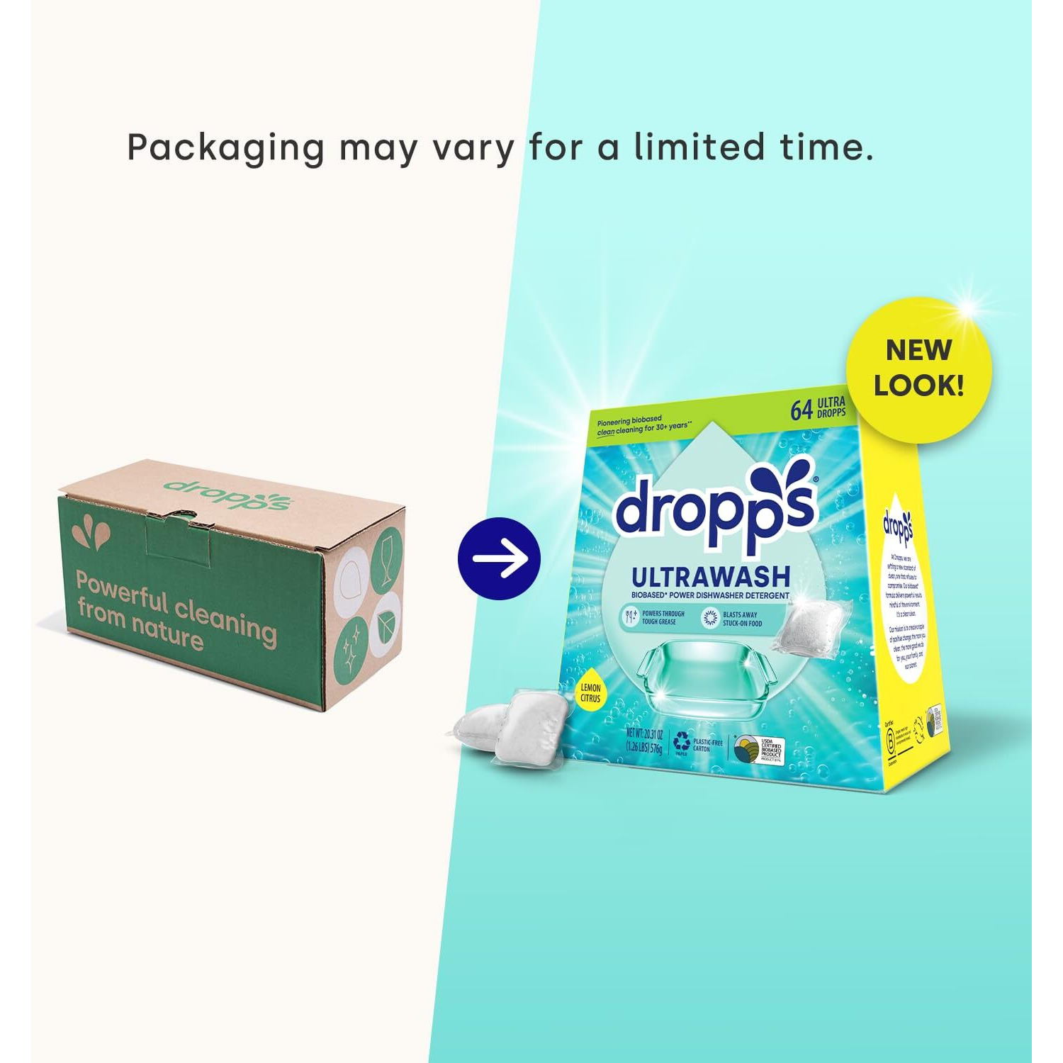 Dropps Ultrawash Dishwasher Pods  Lemon Citrus (32 Dish Tabs) - Biobased Power Deep Clean Dishwasher Detergent Tablets For Sparkling Shiny Dishes - No Rinse Aid Or Pre-Wash Needed - Dishwashing Pods