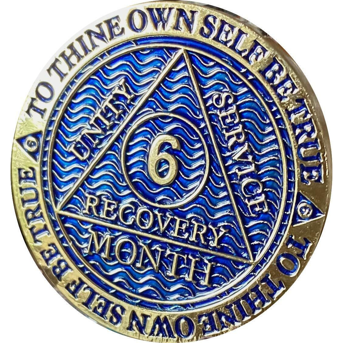 6 Month Aa Medallion Dusty Blue Color Gold Plated 180 Day Sobriety Chip