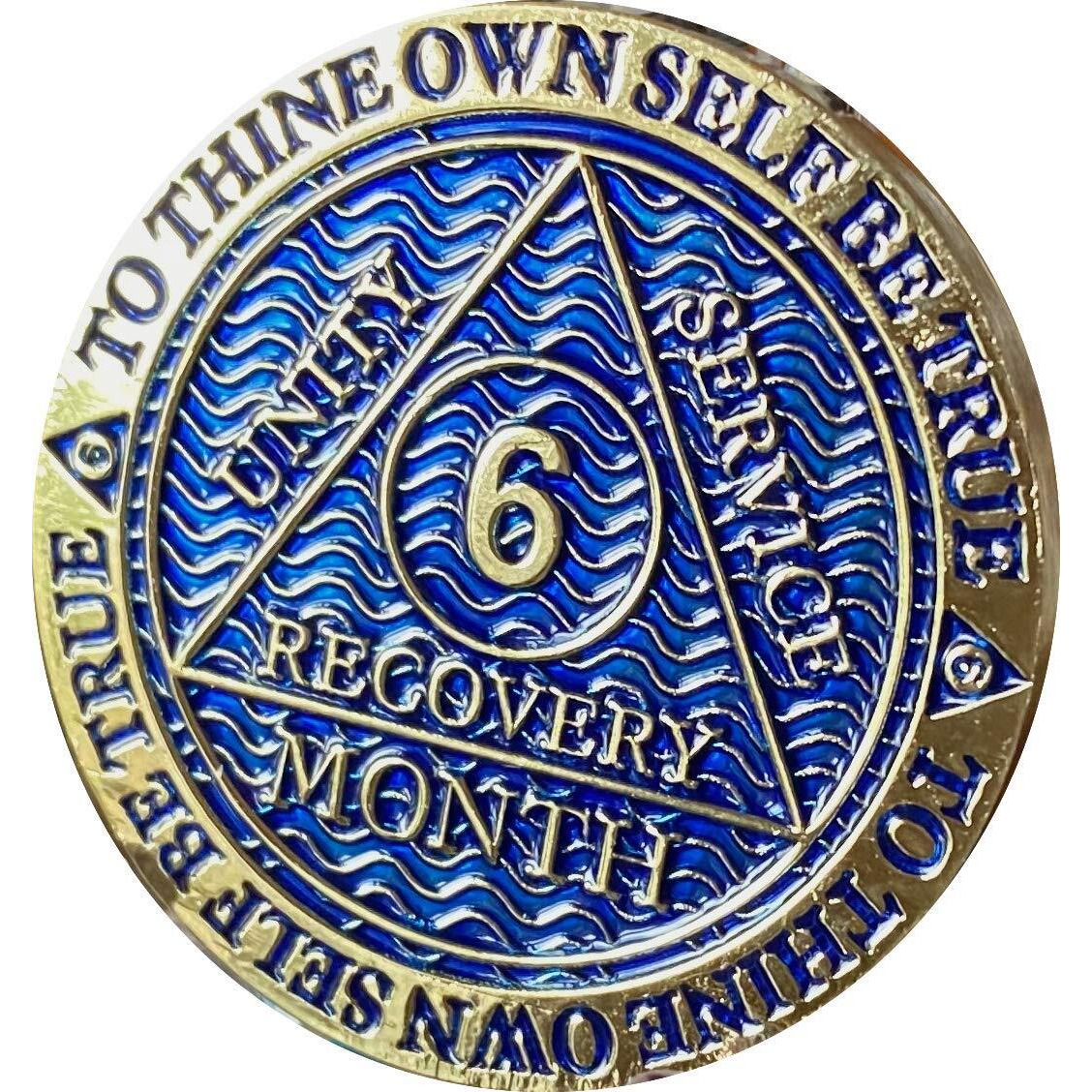 6 Month Aa Medallion Dusty Blue Color Gold Plated 180 Day Sobriety Chip