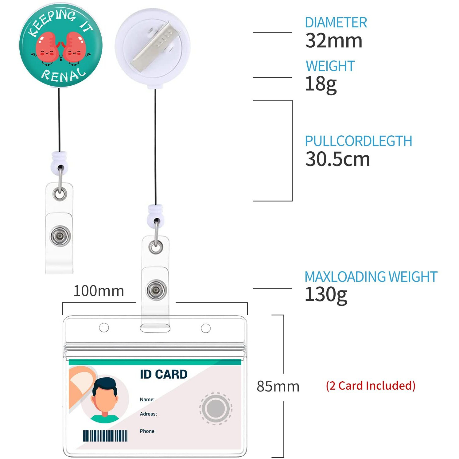 2 Pack Badge Reels Holder Retractable With Id Clip For Nurse Name Tag Card Urology Urologist Nephrologist Nursing Doctor Medical Work Office Alligator Clip Zjk1003