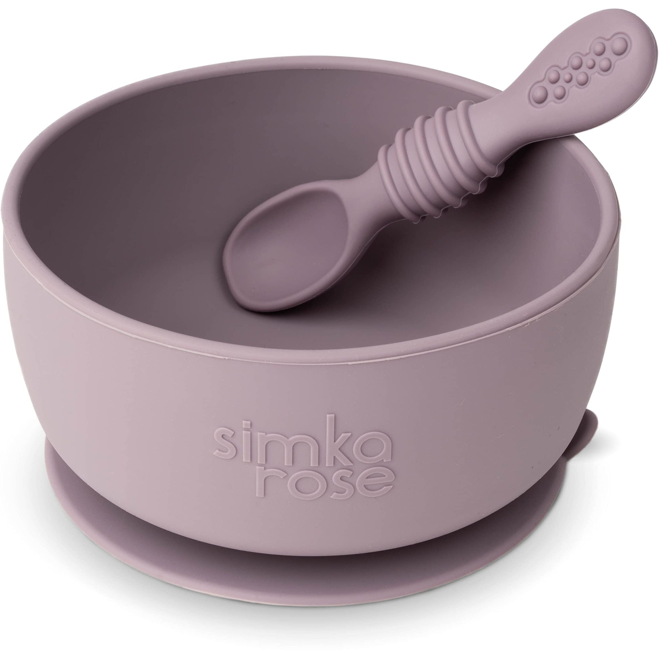 Simka Rose Baby Bowl And Spoon Set  Baby Bowls Suction For Toddler  Bpa-Free Silicone Bowls Baby  Baby Bowl And Spoon Dishwasher And Microwave Safe Baby Feeding Supplies (Lilac)