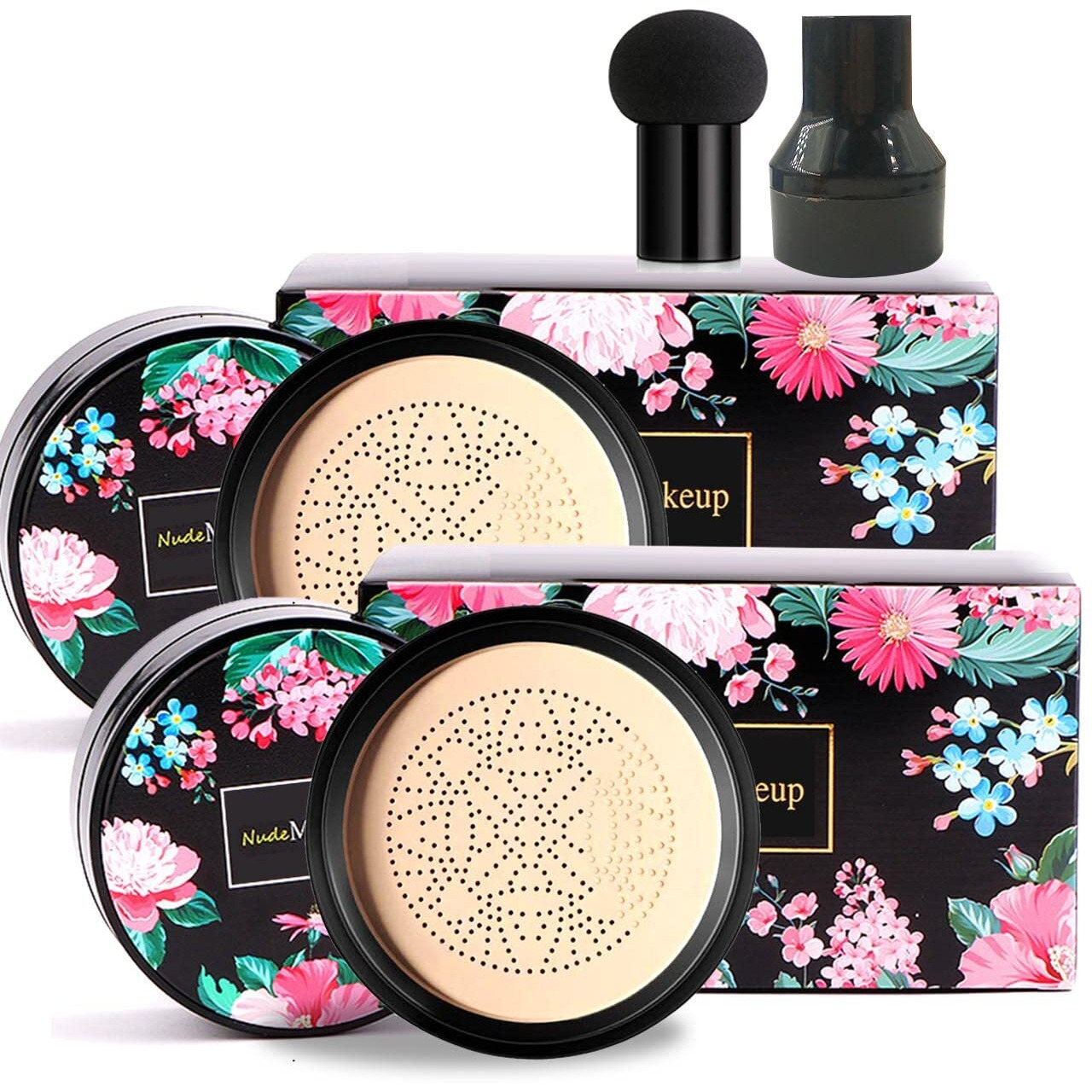 2 Pack Mushroom Head Air Cushion Cc Cream Bb Cream  Concealer Lasting Nude Makeup Moisturizing Brightening Pigment Cc Liquid Foundation Ivory