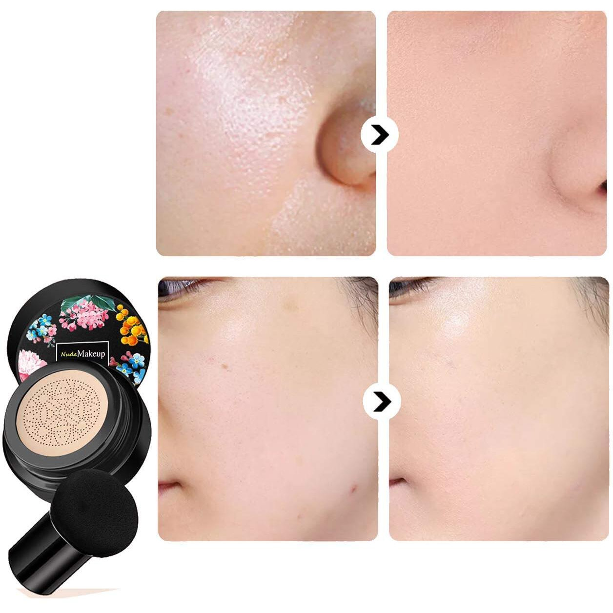 2 Pack Mushroom Head Air Cushion Cc Cream Bb Cream  Concealer Lasting Nude Makeup Moisturizing Brightening Pigment Cc Liquid Foundation Ivory