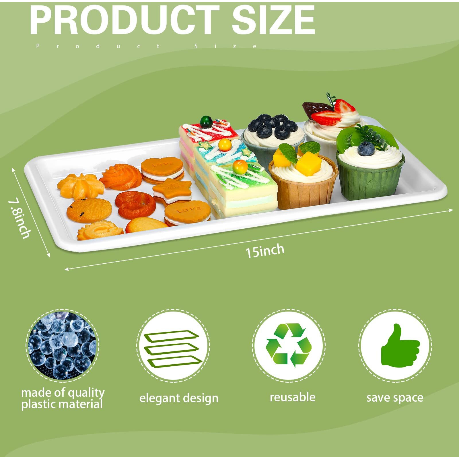 Macarrie 20-Piece White Rectangular Plastic Serving Trays  Disposable  Modern Style  15 X 8 Inch  For Party Buffet  Wedding  Catering  Dessert  Appetizer