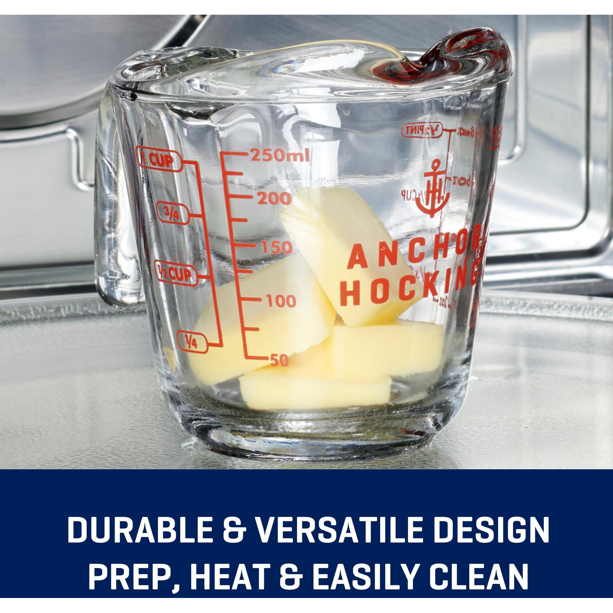 Anchor Hocking Glass Measuring Cups  4 Piece Set (5 Ounce  1 Cup  2 Cup  4 Cup Liquid Measuring Cups)