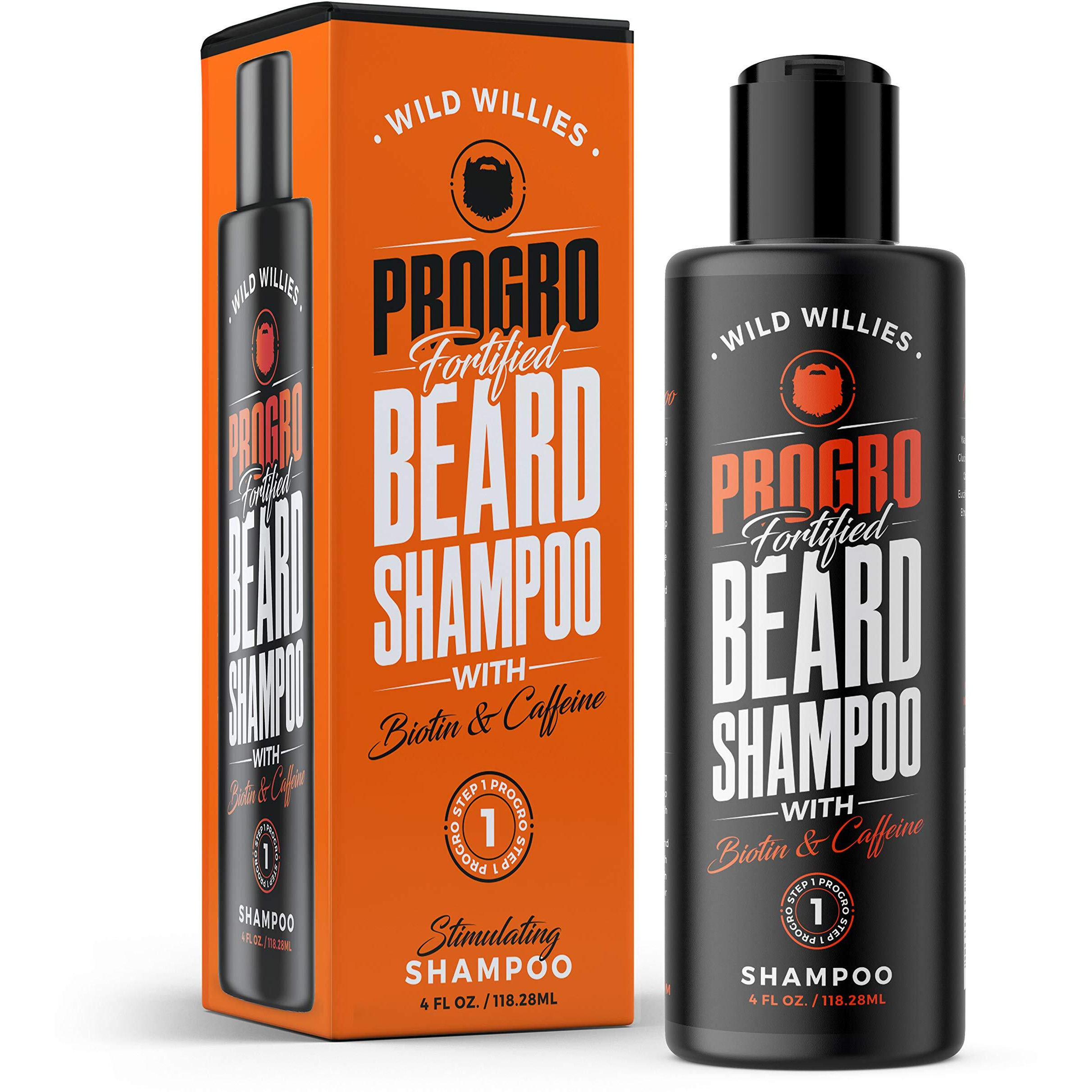 Wild Willies Progro Beard Growth & Revitalizing Shampoo With Biotin & Caffeine For Facial Hair Growth  Hydration & Softener  Beard Wash For Men  4Oz