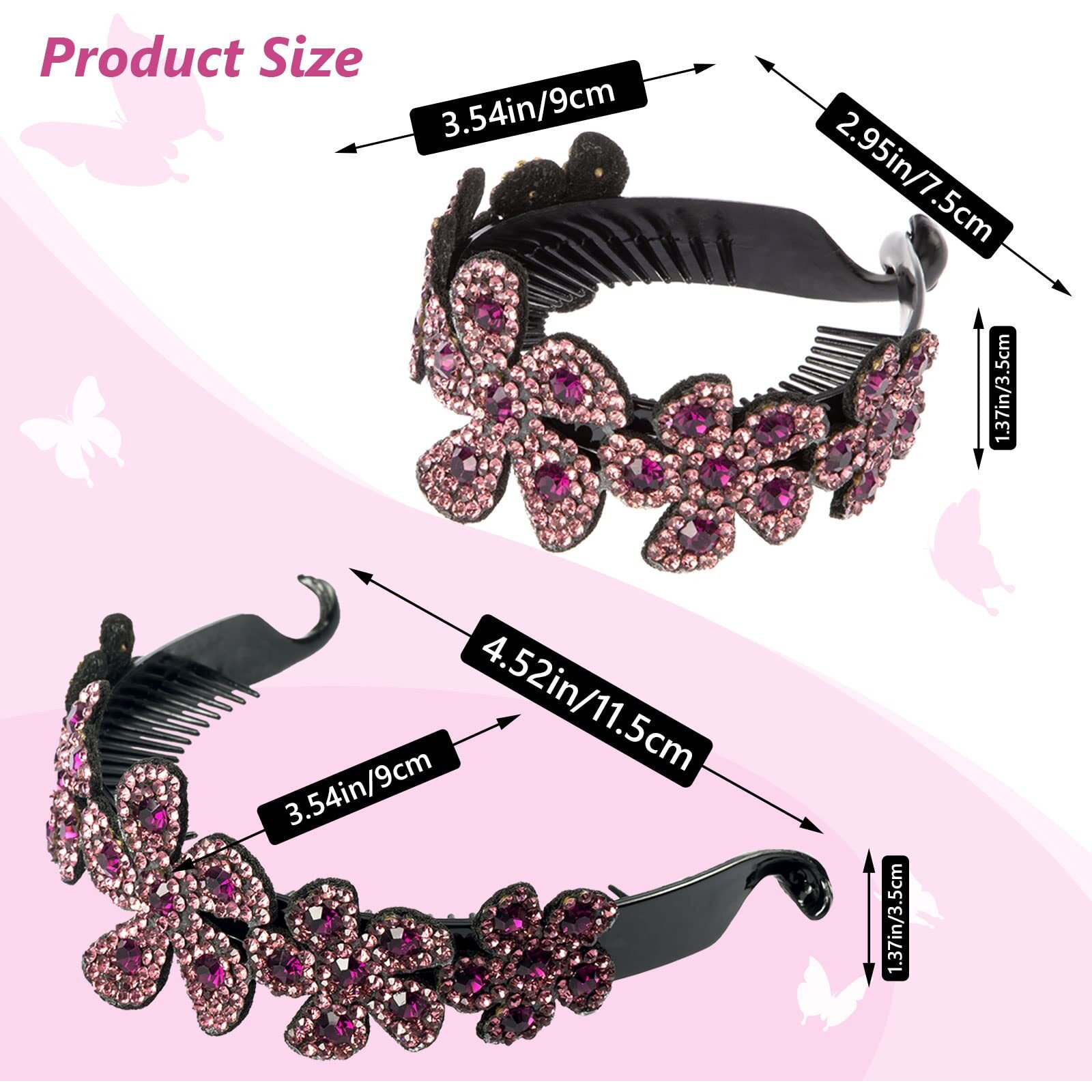 Iskybob 2 Pieces Rhinestone Flower Ponytail Holder Twist Bun Shaper Women Hair Grips Claw  Pink+ Violet